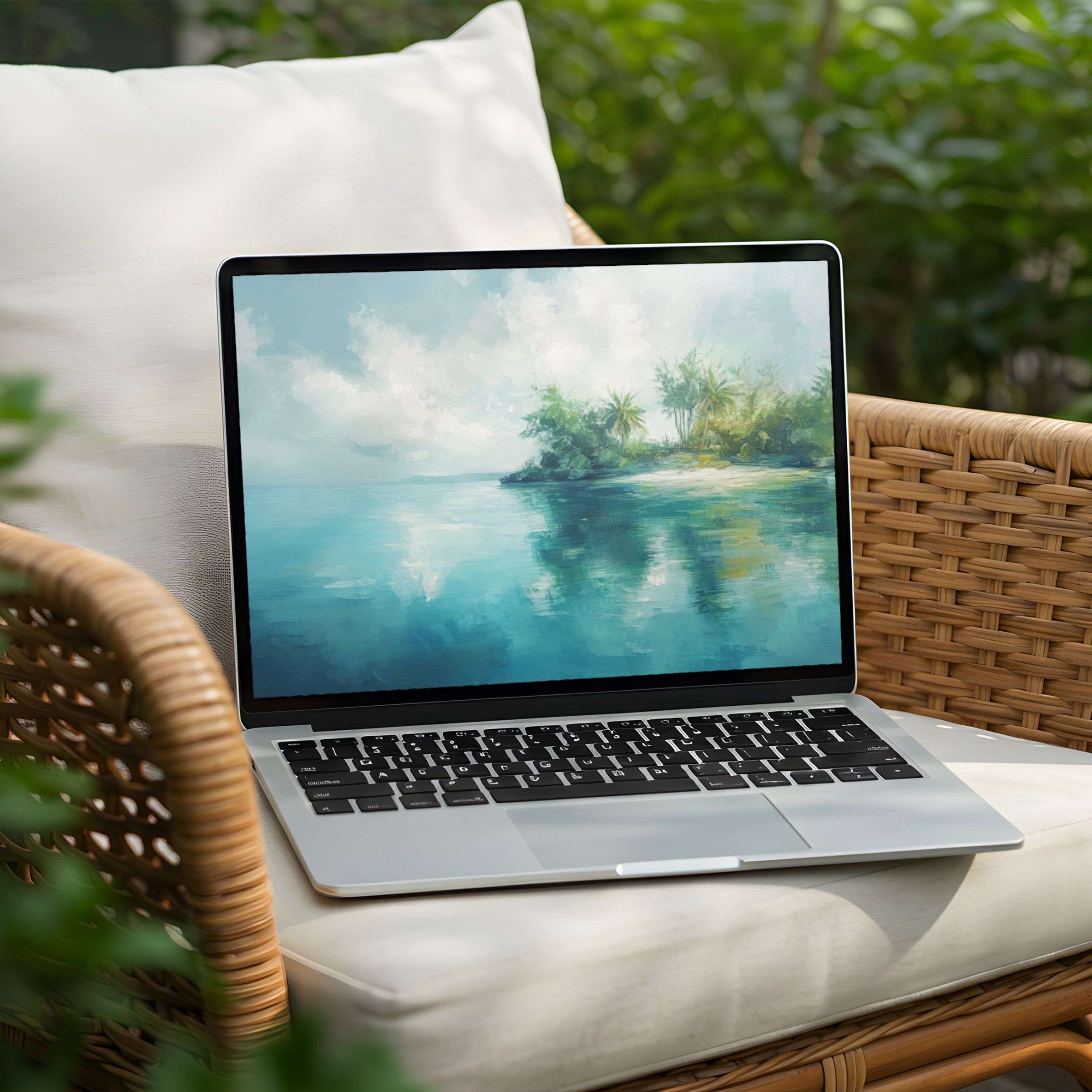 Serene coastal painting desktop background for PC or Laptop instant download inspires calm and elegance in digital spaces