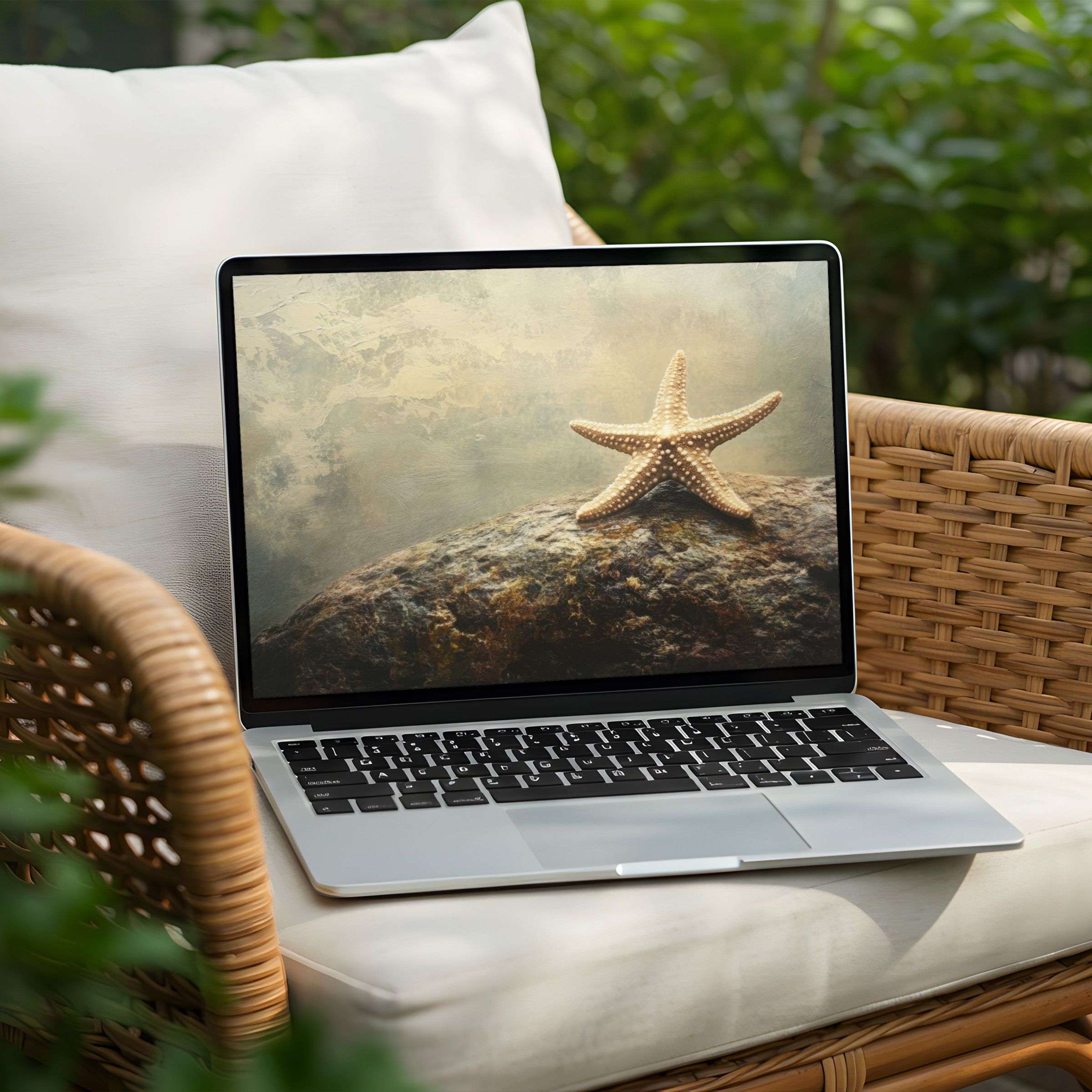 Serene starfish art desktop background for PC and Laptop instant download offering elegance and mindfulness through inspiring design