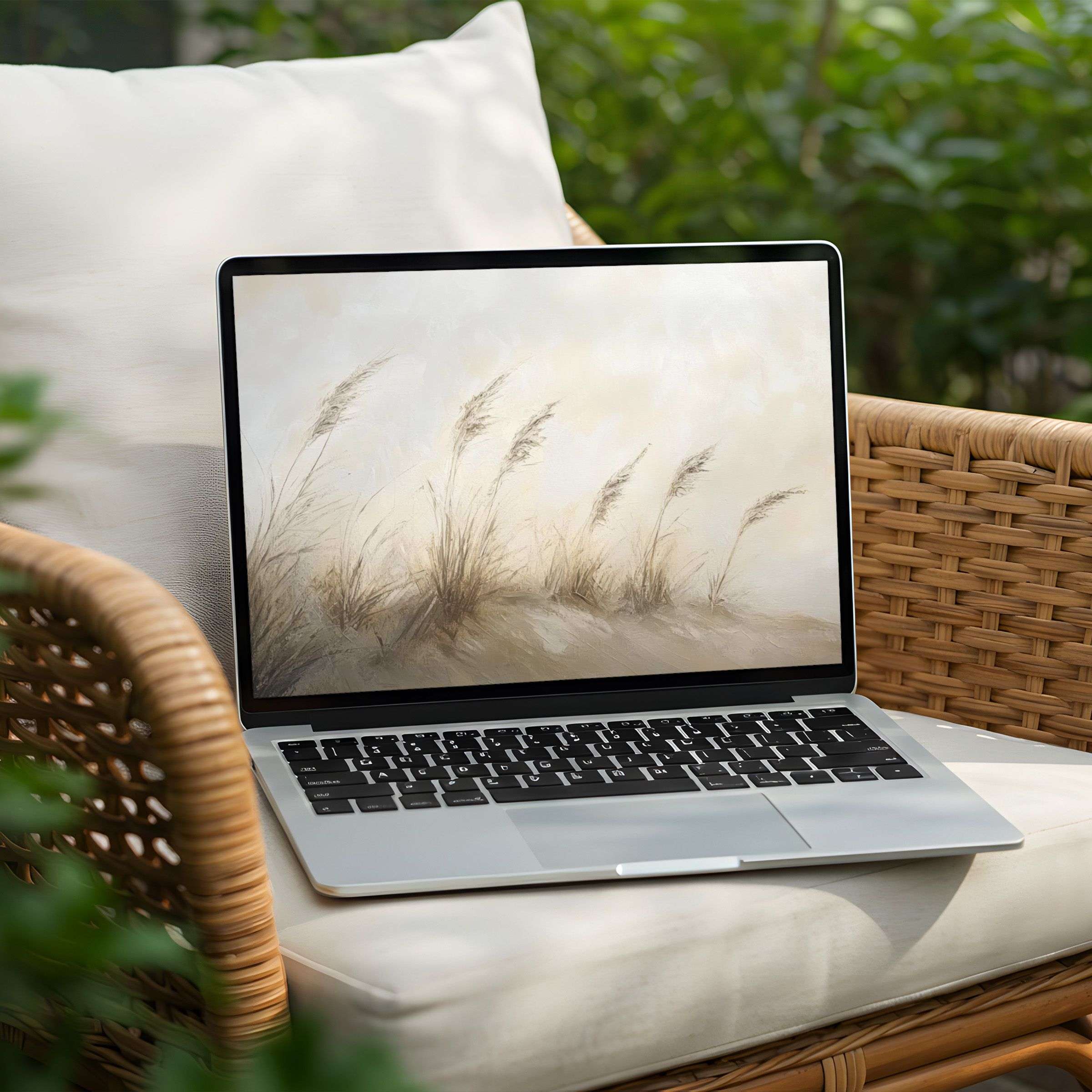 Calming desktop background for PC and Laptop instant download featuring serene beige reeds inviting mindfulness and elegance