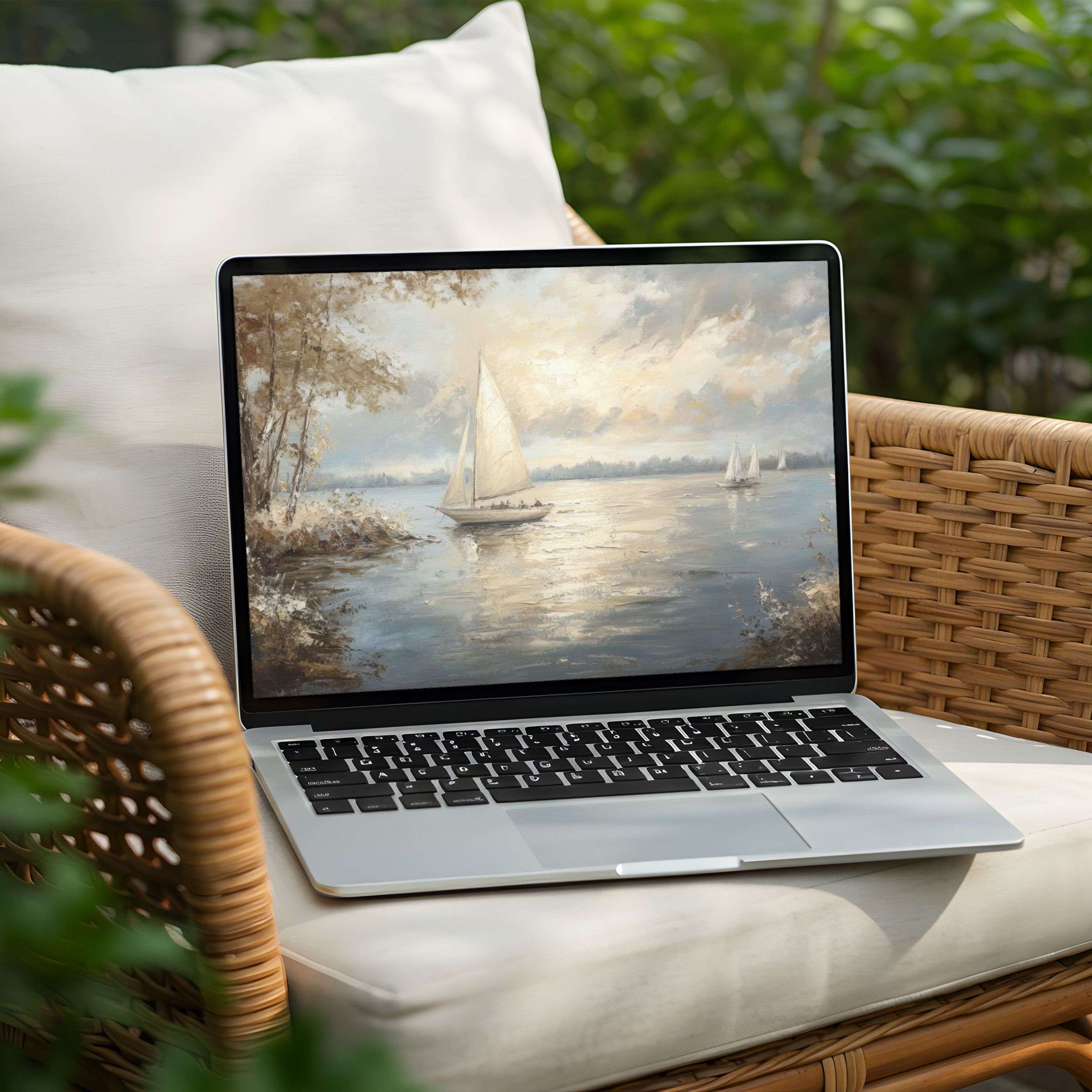 Sailboat painting for your PC or Laptop desktop background provides peace with instant download for a serene atmosphere