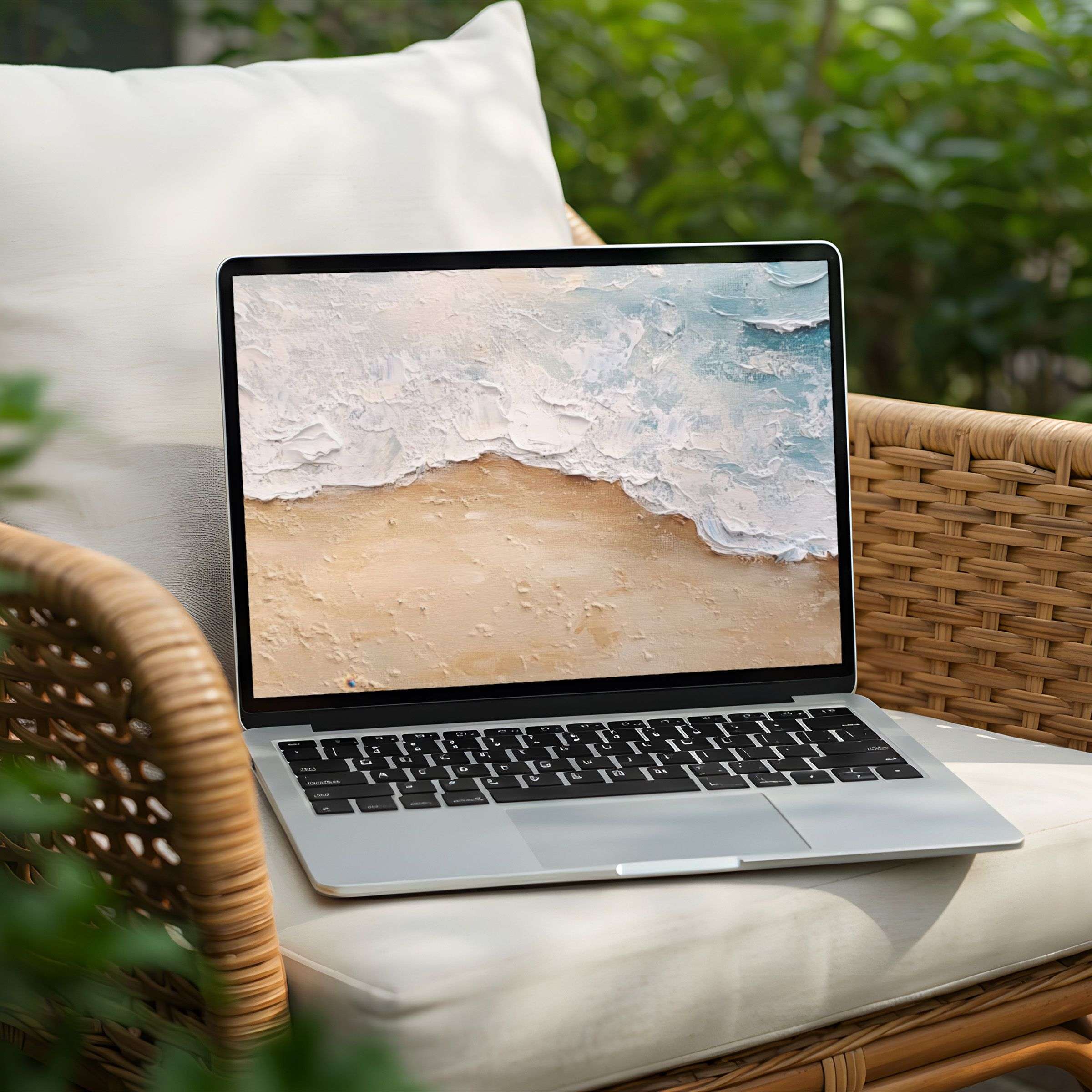 Serene beach textures for your desktop background on a Laptop, offering instant download for PC, inspire calm and elegance