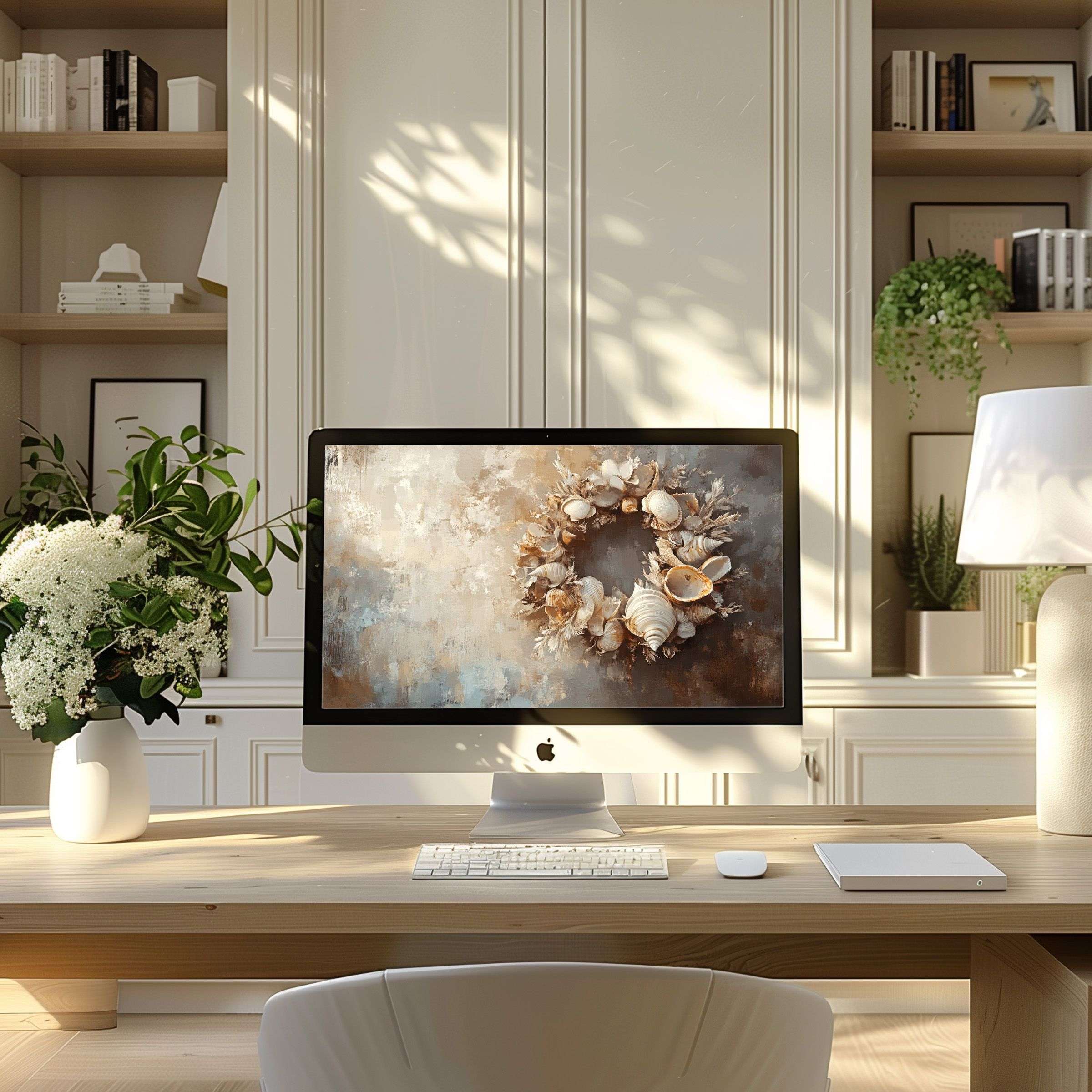 Elegant digital artwork for wallpaper for computer inspiring calm in a modern home office fits PC or Laptop download