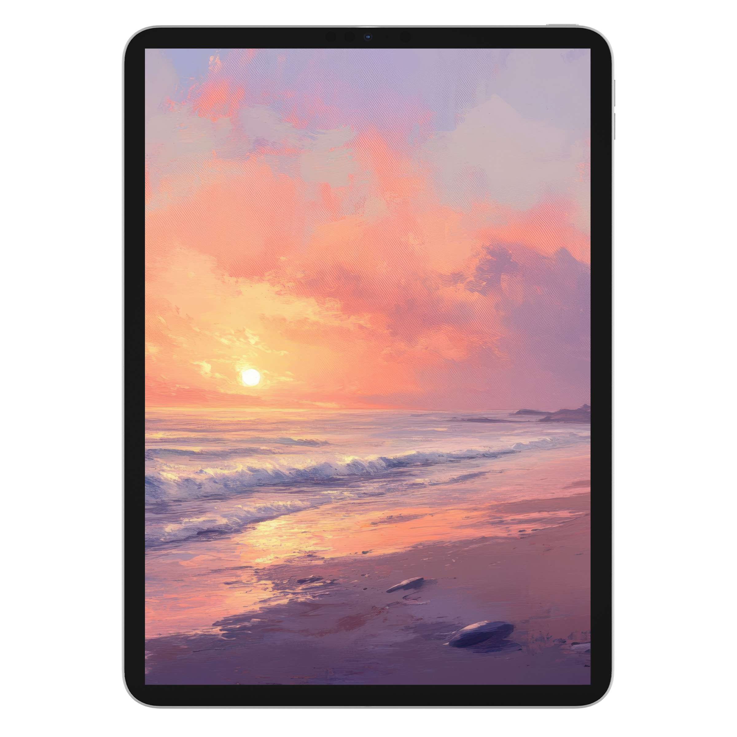 Coastal iPad wallpaper featuring serene sunset hues and gentle waves offers a calming digital download for tablet background decor