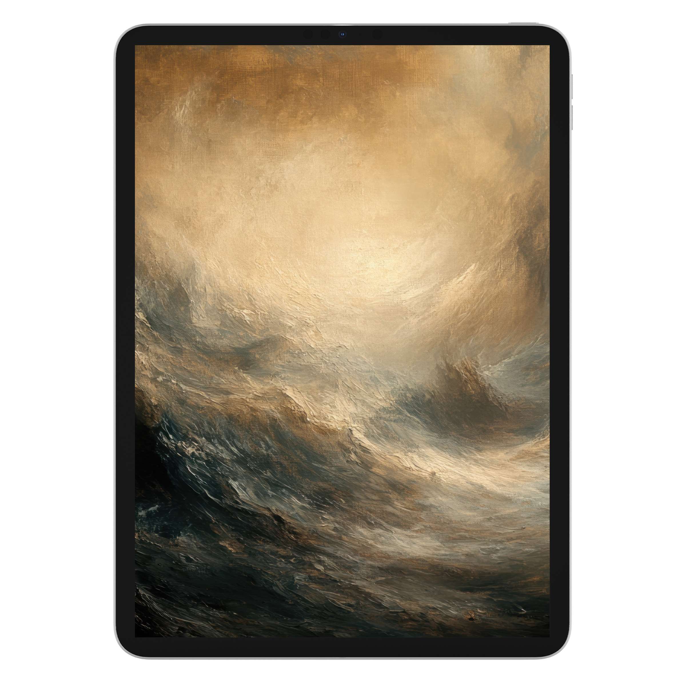 Coastal iPad wallpaper with swirling brushstrokes in earth tones, offering a soothing digital download for tablet backgrounds and more