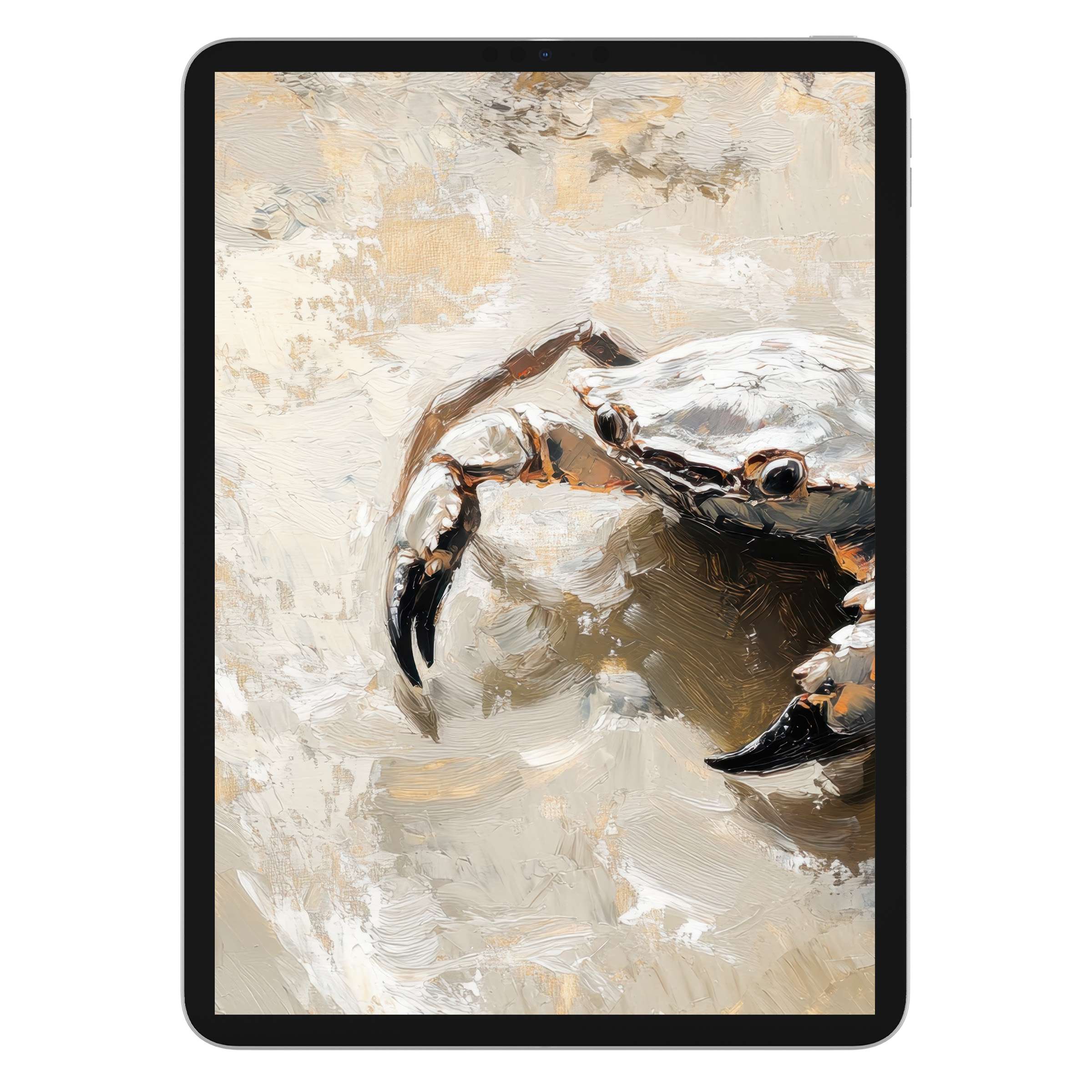 Coastal iPad wallpaper featuring a textured crab painting, perfect digital download for tablet backgrounds, inspiring calm elegance