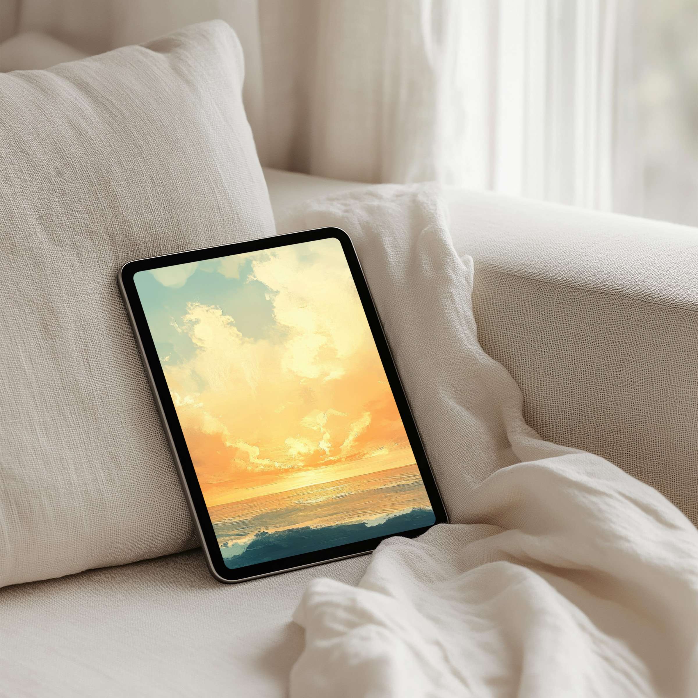Serene coastal sunrise iPad background for instant download, enhancing elegance and calm on any tablet setting, perfect for mindfulness