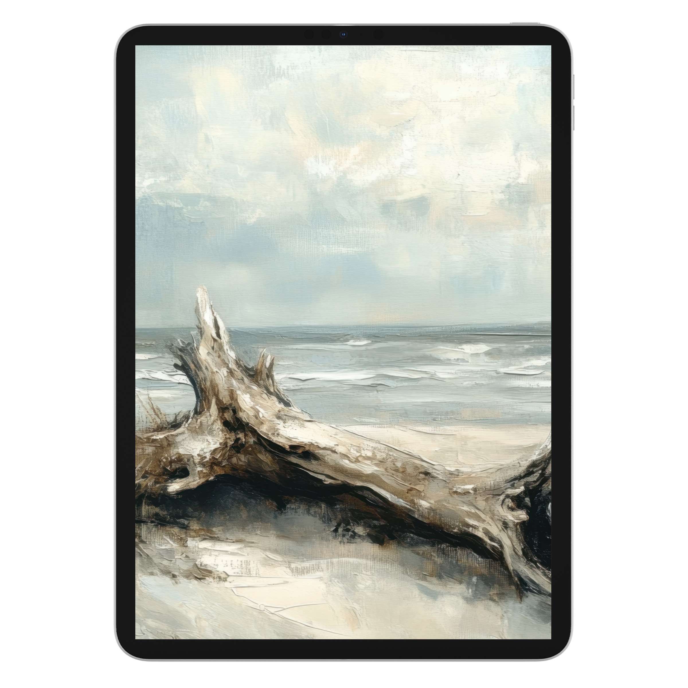 Coastal iPad wallpaper with serene, textured seascape art for tablet background digital download evokes peace and timeless elegance