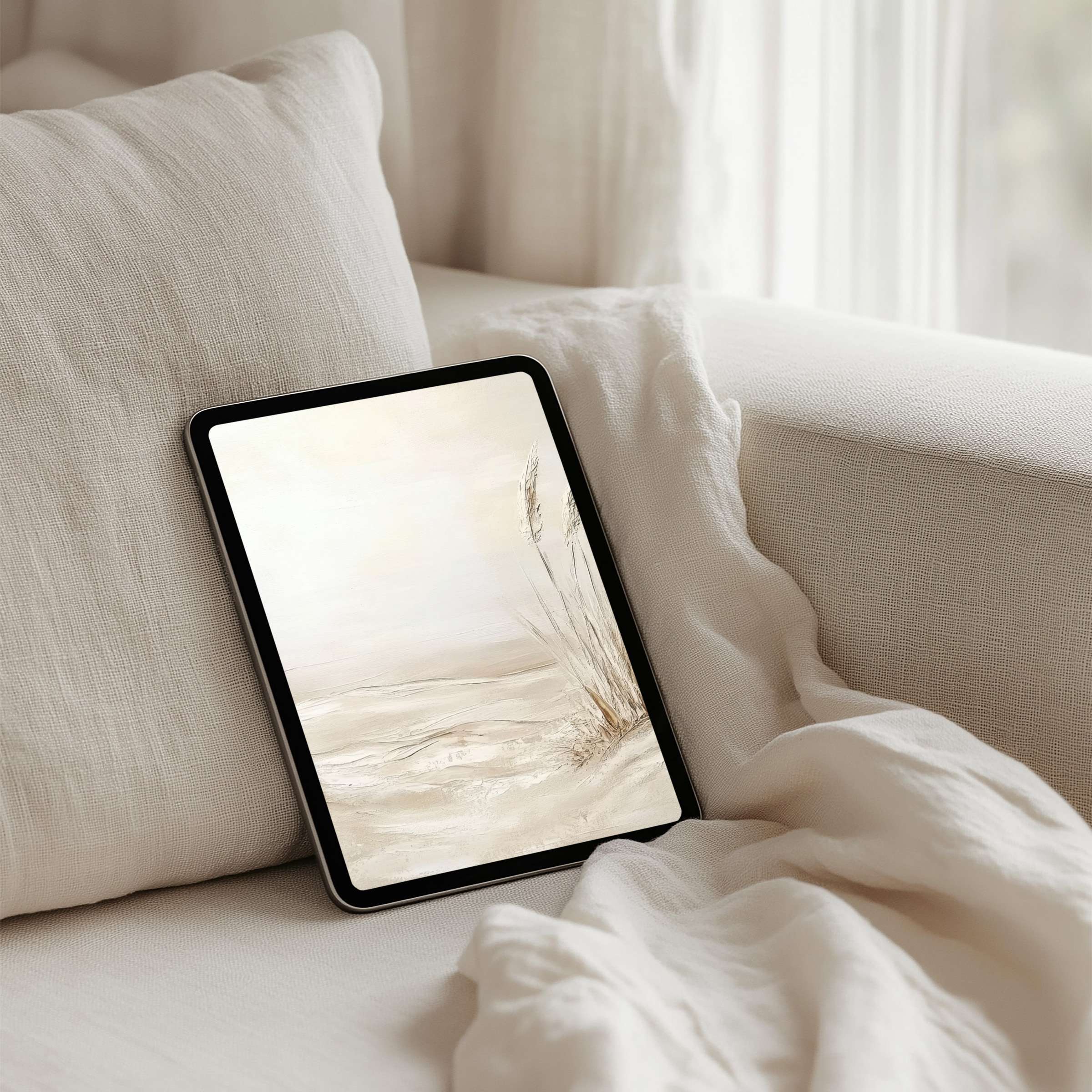 Elegant iPad background with serene neutral tones, perfect for mindful moments on your tablet instant download for calm inspiration