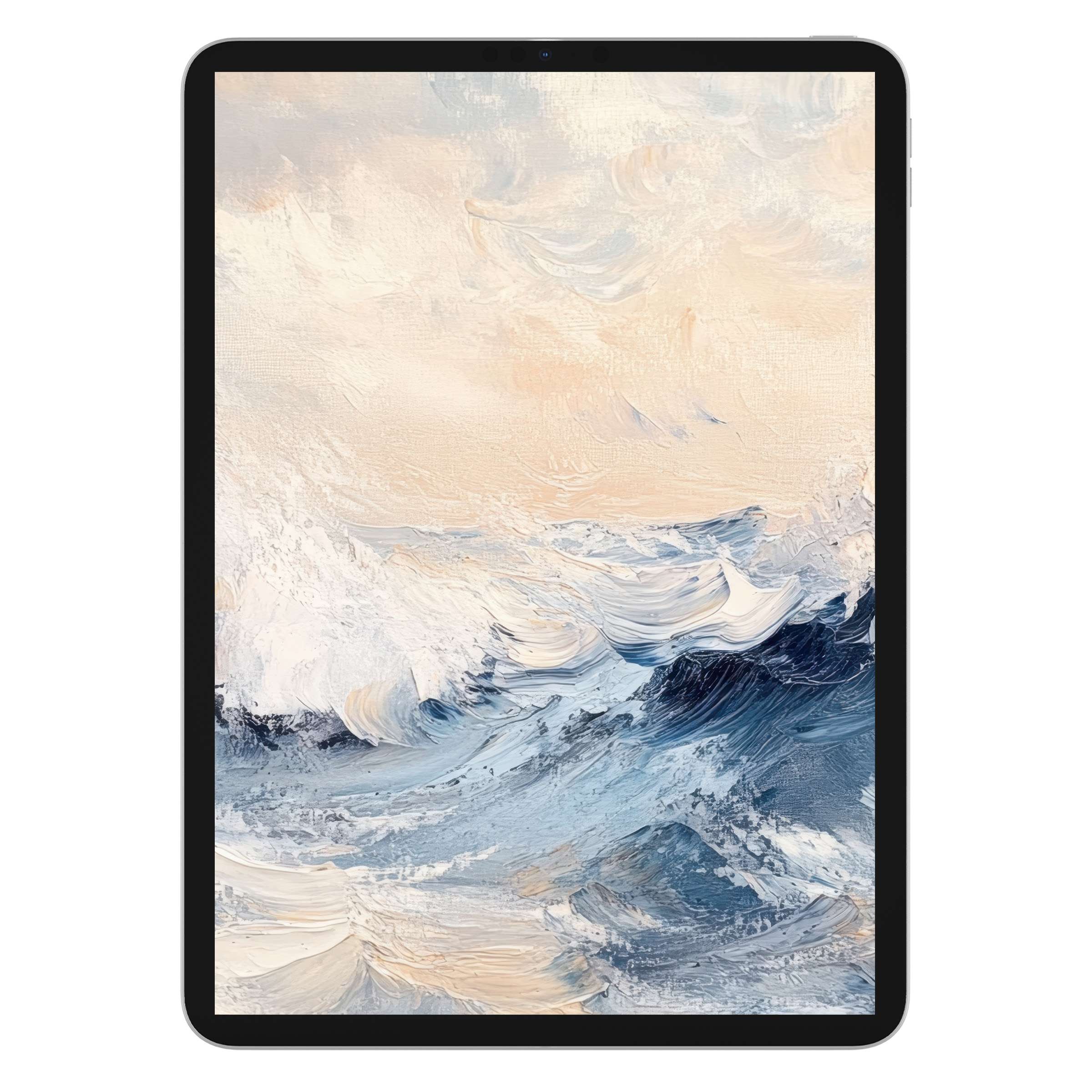 Elegant coastal iPad wallpaper with serene brushstrokes, perfect tablet background for digital download, evoking calm ocean waves