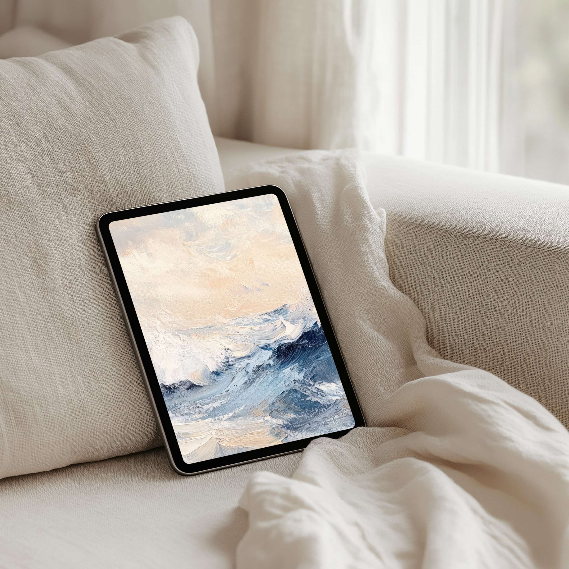 Elegant ocean-inspired iPad background for instant download brings calm and inspiration to any tablet with soothing brush strokes