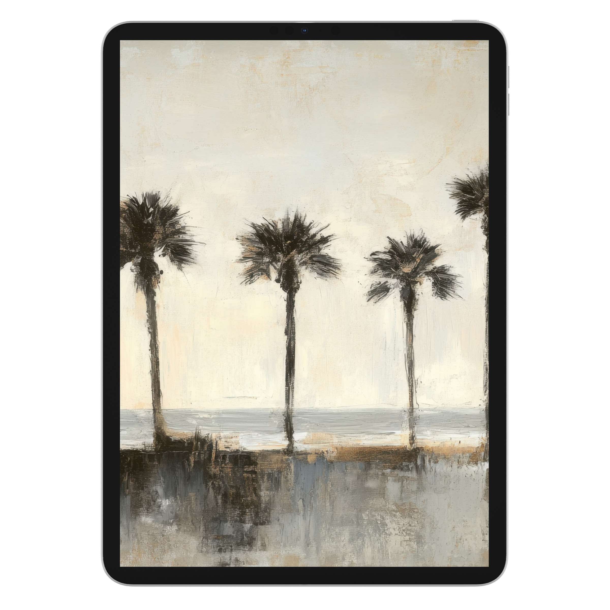 Coastal iPad wallpaper with palm trees offers a serene digital download, ideal as a calming tablet background for design lovers