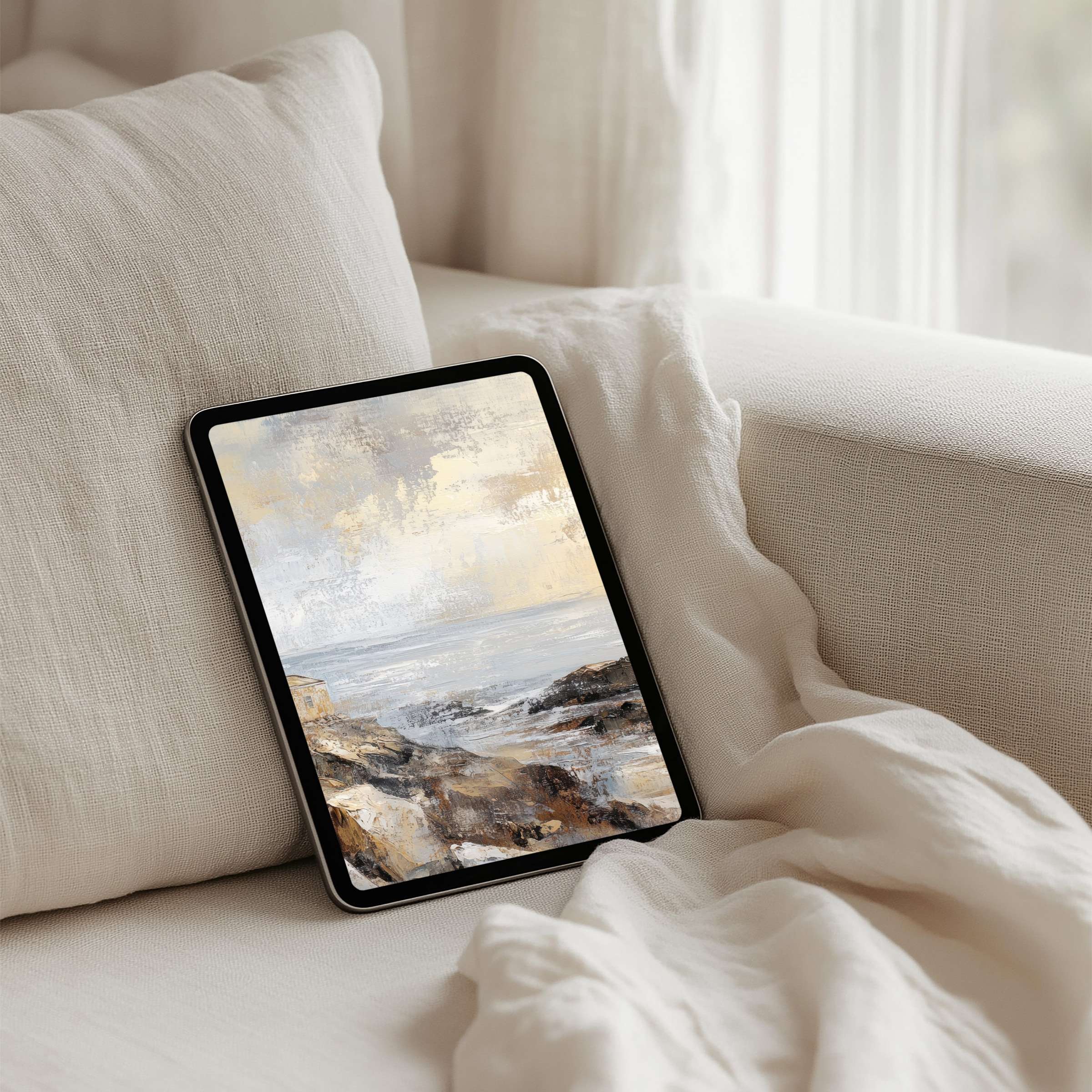 Serene coastal abstract iPad background for instant download to enhance tablet aesthetics, inducing calm and mindful inspiration
