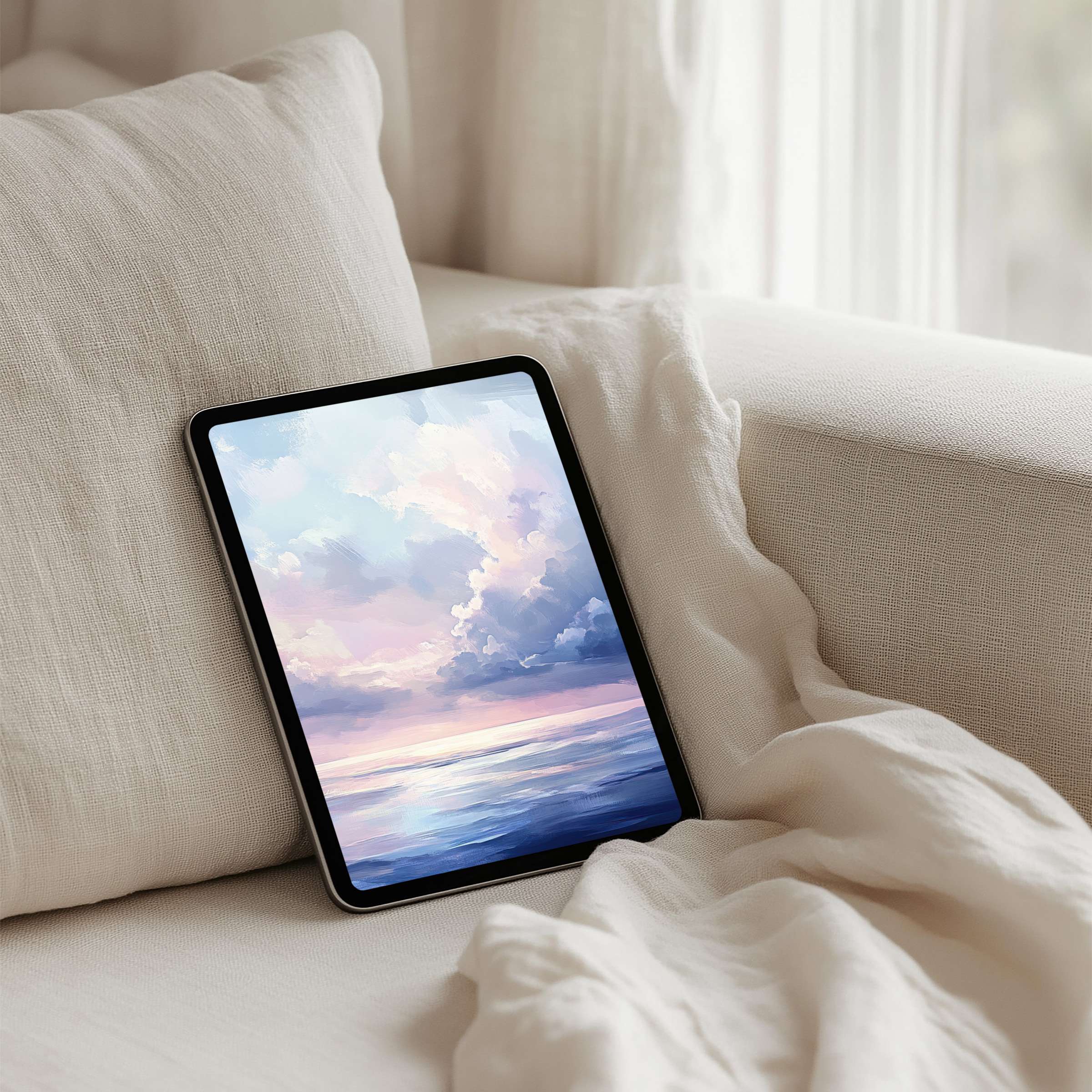 Serene pastel seascape iPad background for instant download offering calm elegance for any tablet including Samsung Android