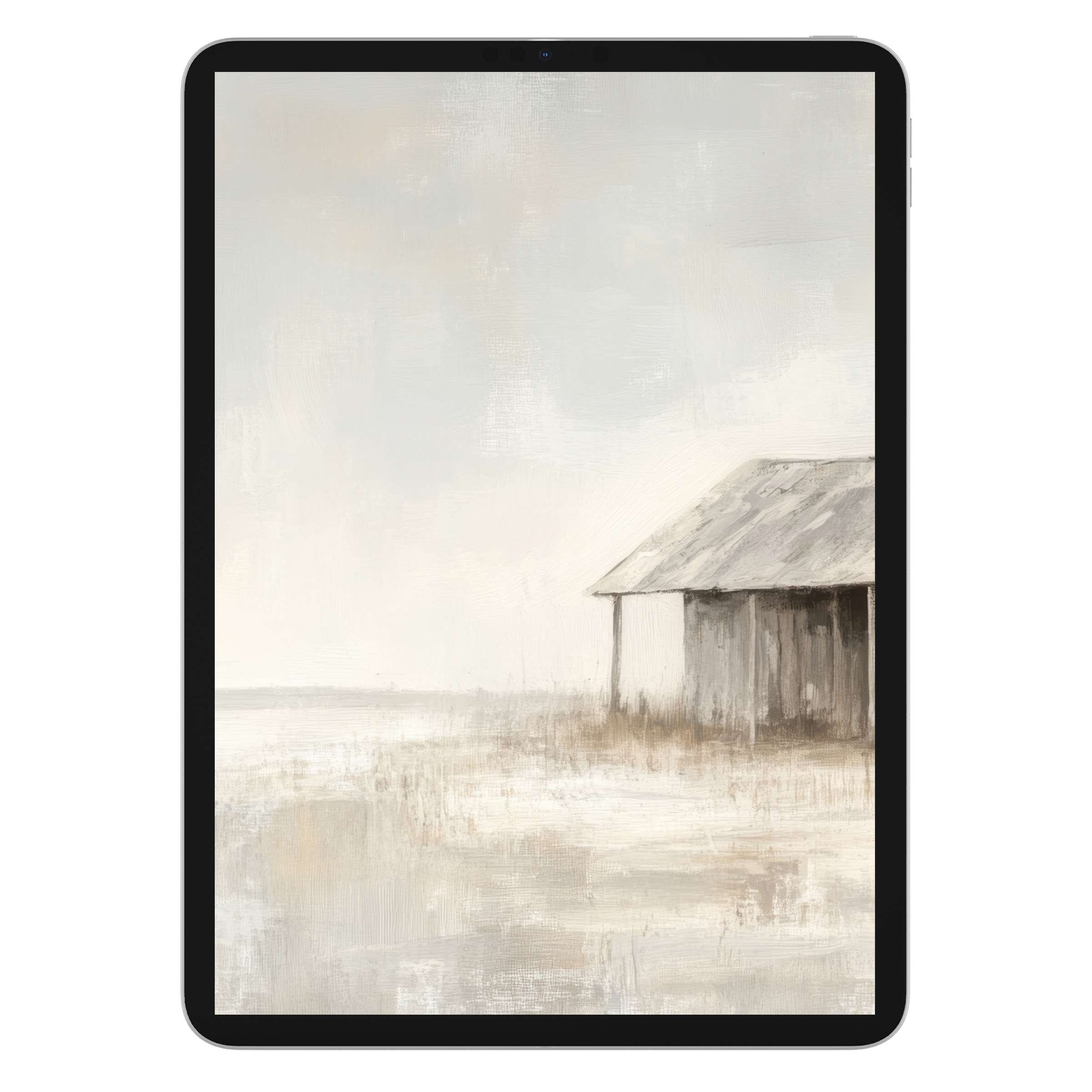 Coastal iPad wallpaper digital download offers a serene rustic barn scene, perfect as a soothing tablet background for elegant design lovers
