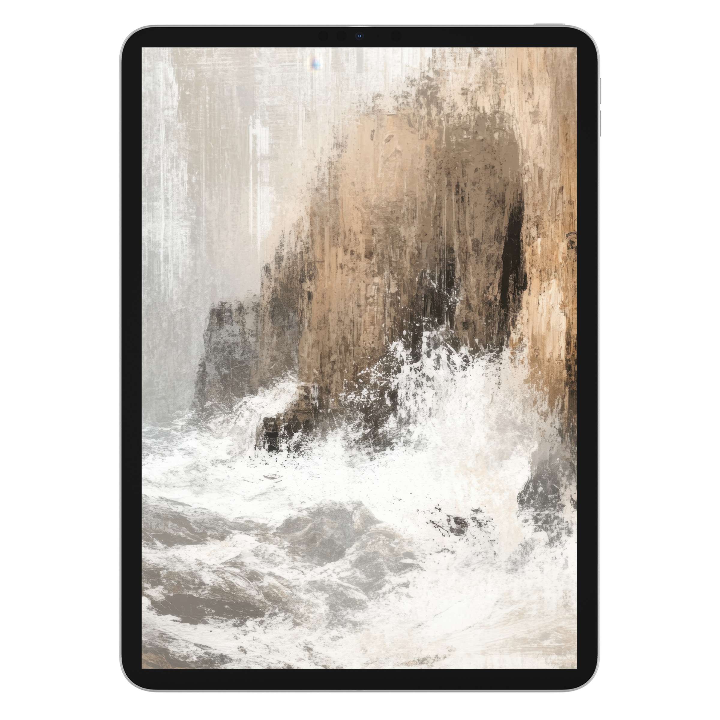 Elegant coastal iPad wallpaper featuring abstract cliffs and waves as a serene digital download for tablet background enthusiasts