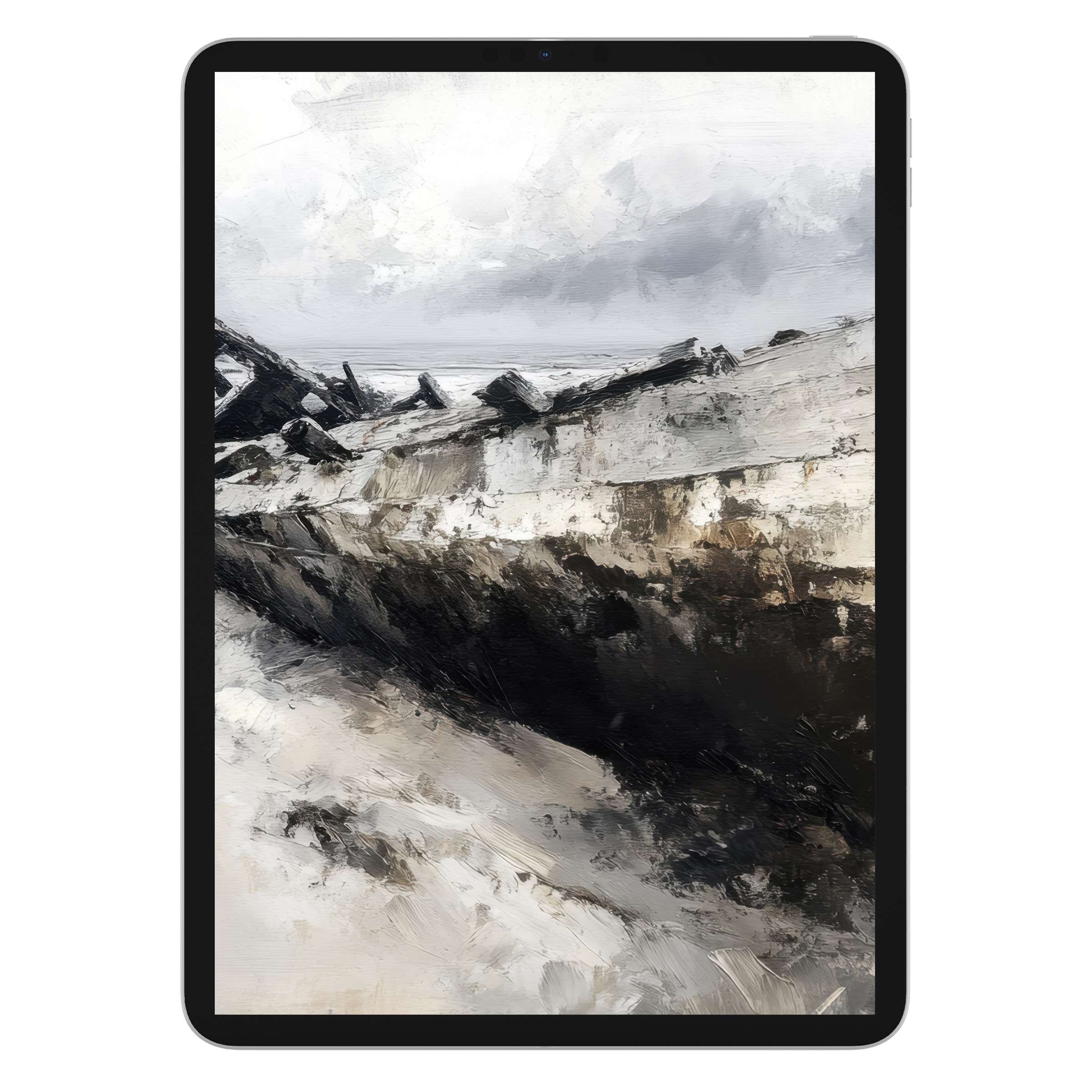 Elegant coastal iPad wallpaper digital download featuring abstract seascape textures in monochrome tones ideal tablet background for calm spaces