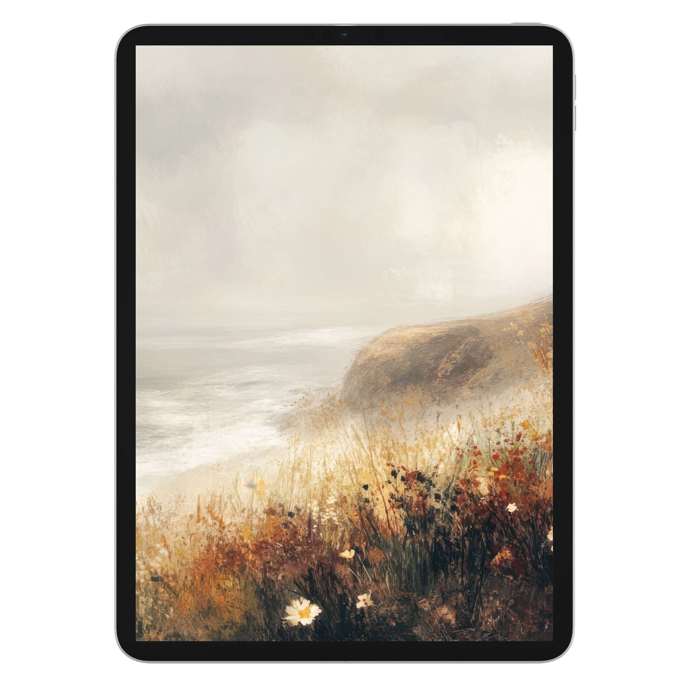 Coastal iPad wallpaper digital download showcasing a serene landscape with soft hues and textures perfect for tablet background use