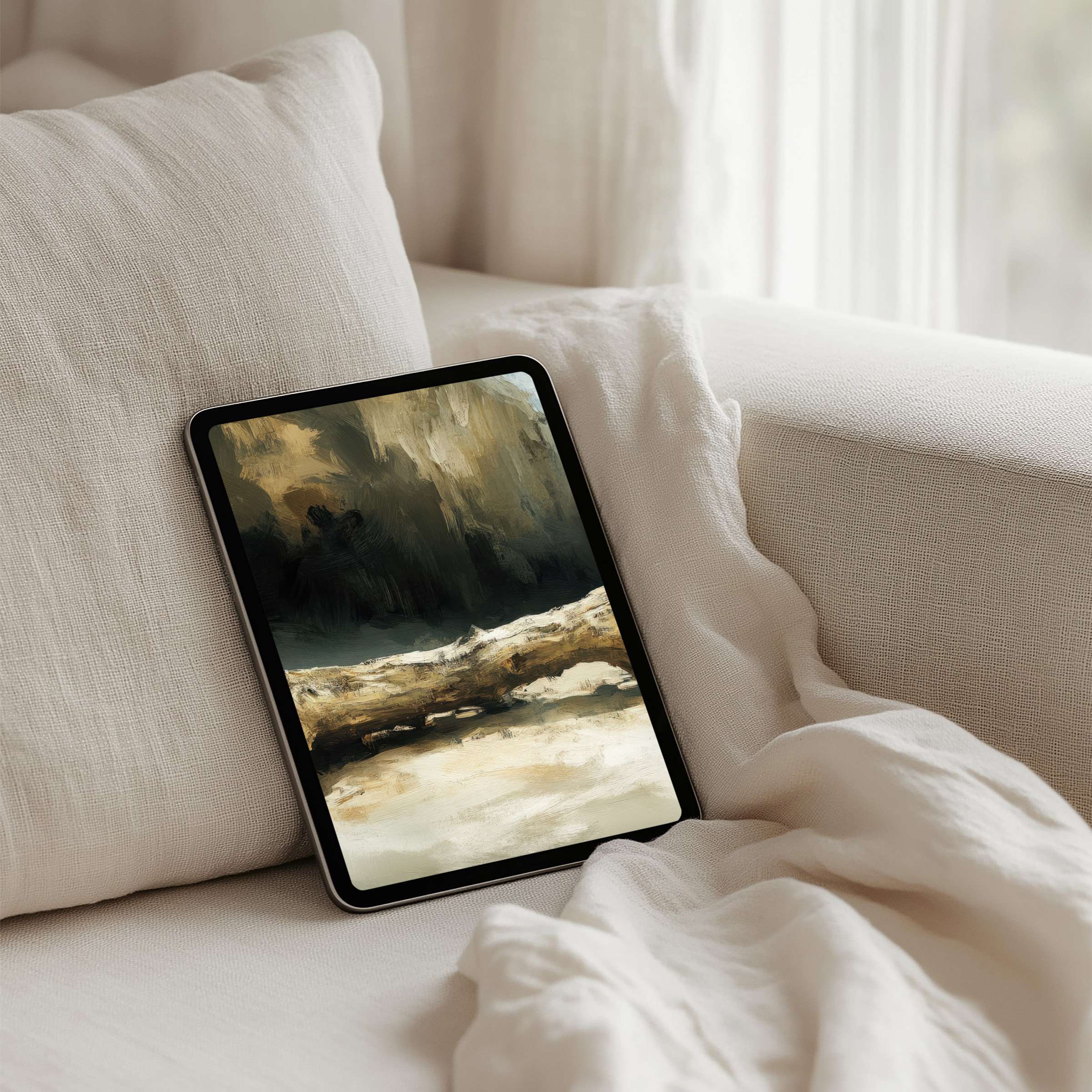 Elegant tablet art featuring earthy textures and calming hues, perfect iPad background for instant download and mindful inspiration