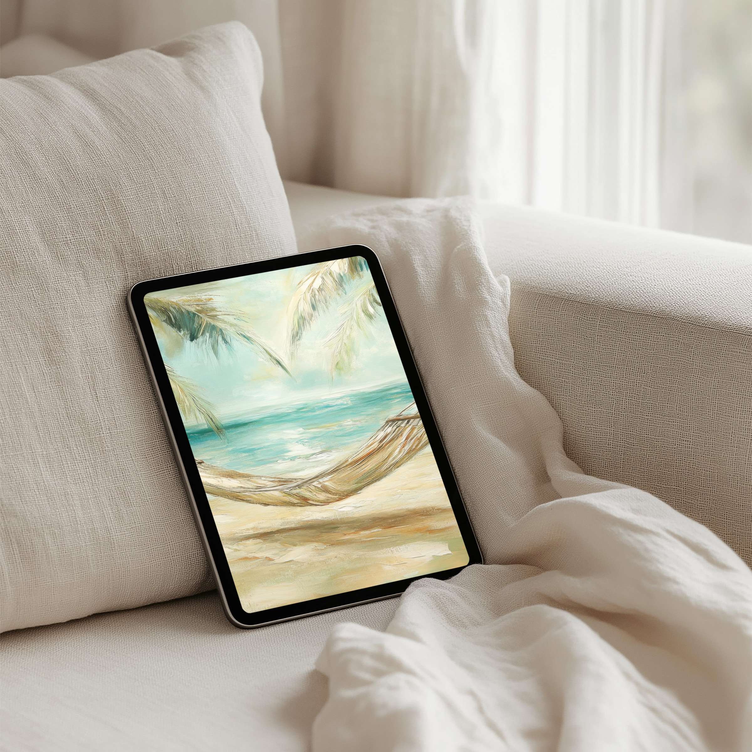Serene beach scene iPad background for instant download brings calm elegance to your tablet elevating mindfulness and inspiration