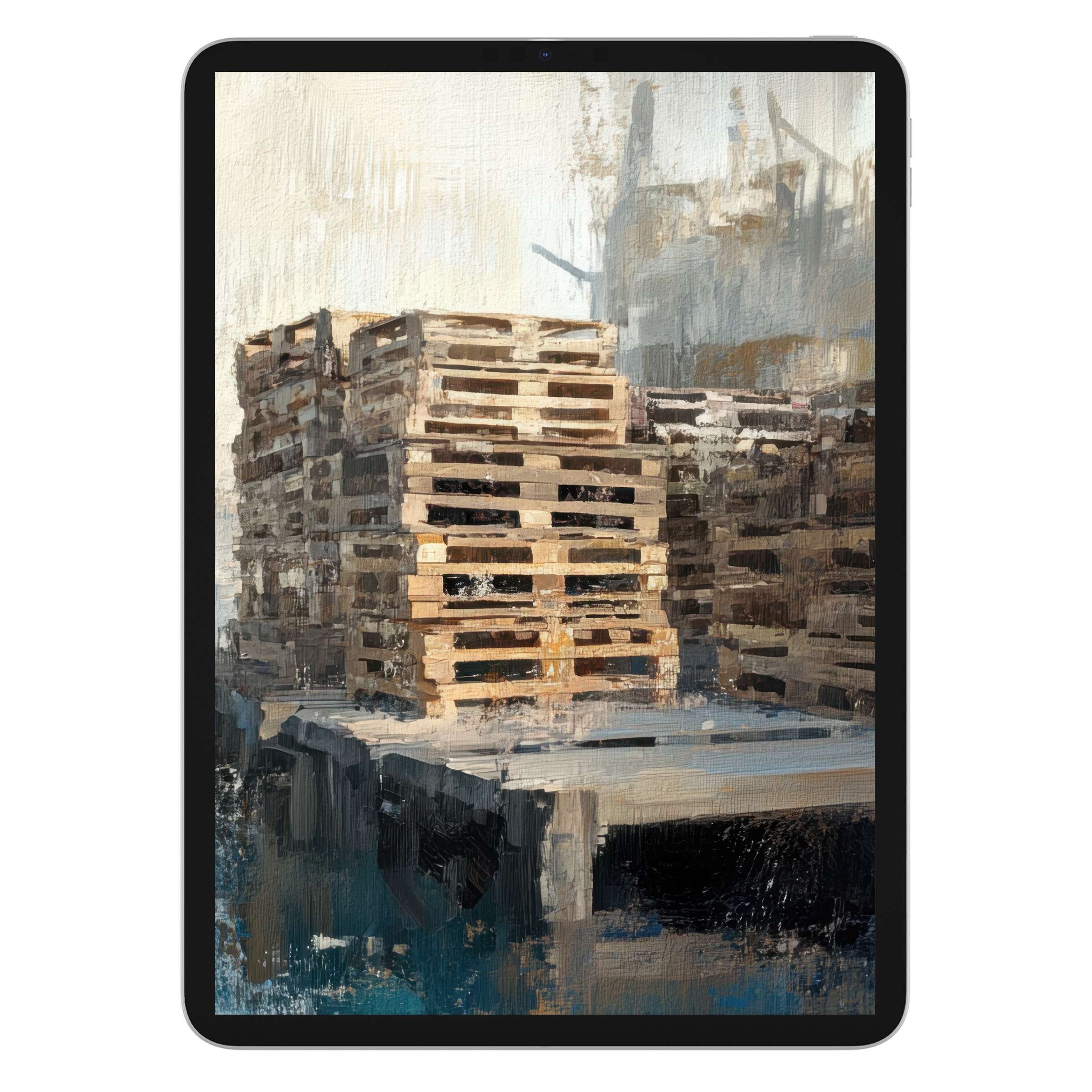 Coastal iPad wallpaper digital download featuring rustic wooden pallets in a serene, textured style background for tablets and Android