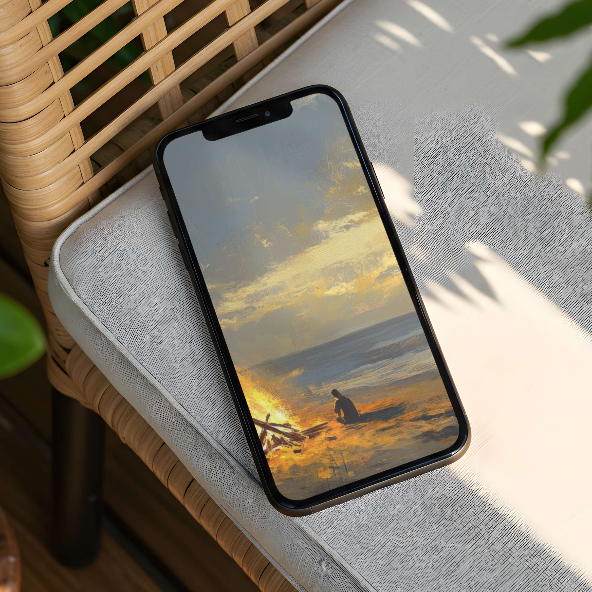 Serene iPhone background featuring a sunset beach scene, perfect for instant download and inspiring elegance on any phone