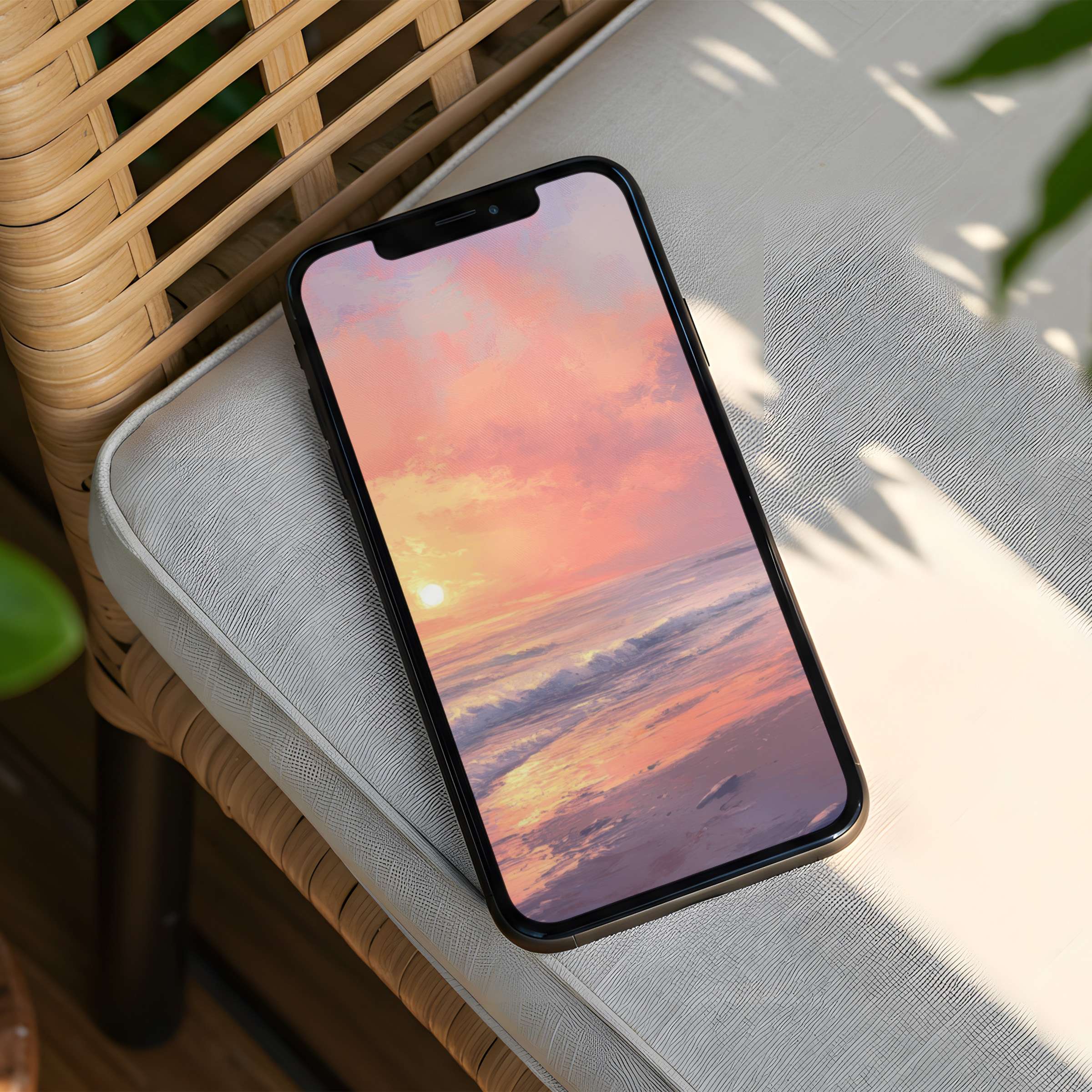 Calm sunset ocean waves iPhone background brings elegance and mindfulness to your phone with an instant download option