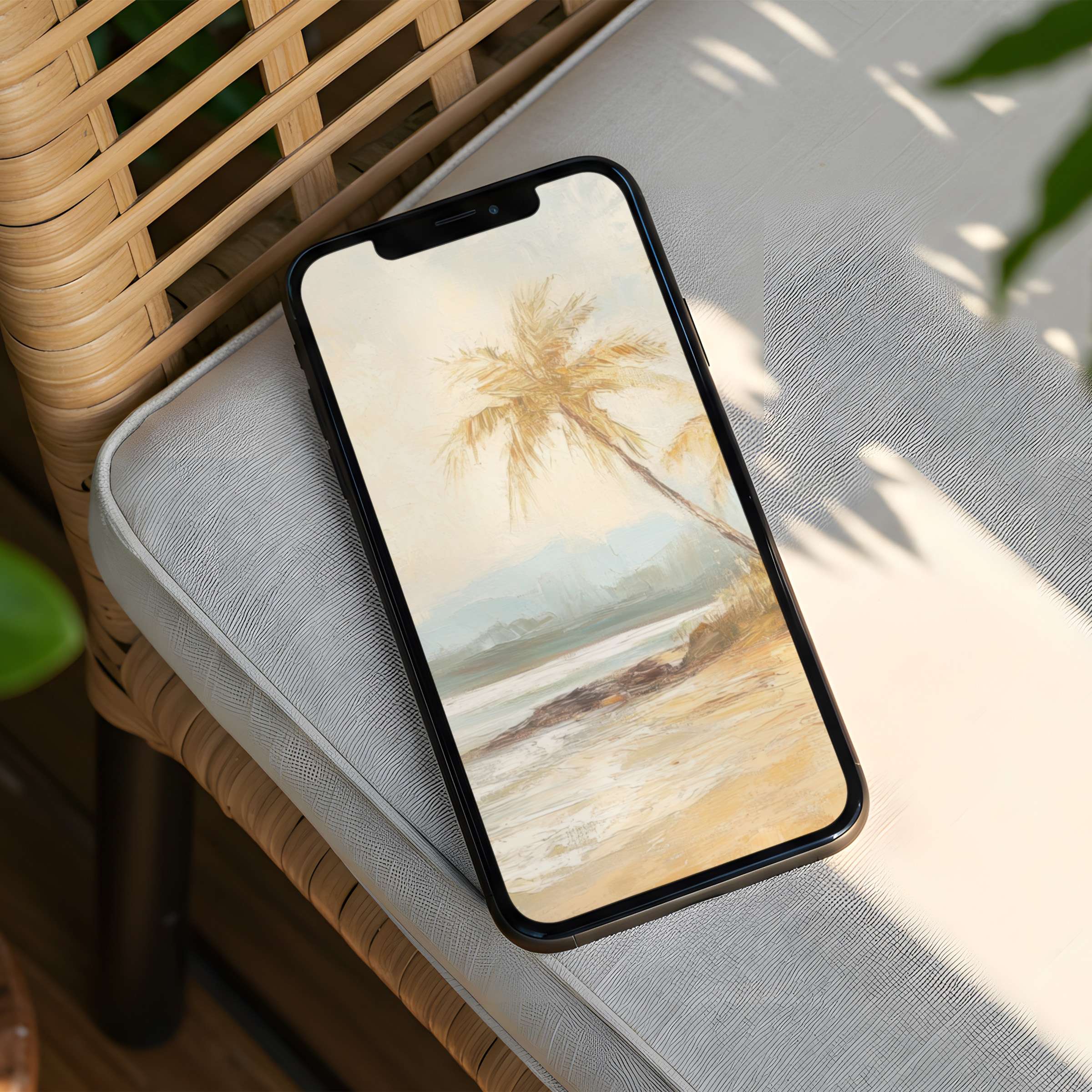 Warm and elegant tropical iPhone background for phone, offering instant download to inspire mindfulness and calm in serene settings