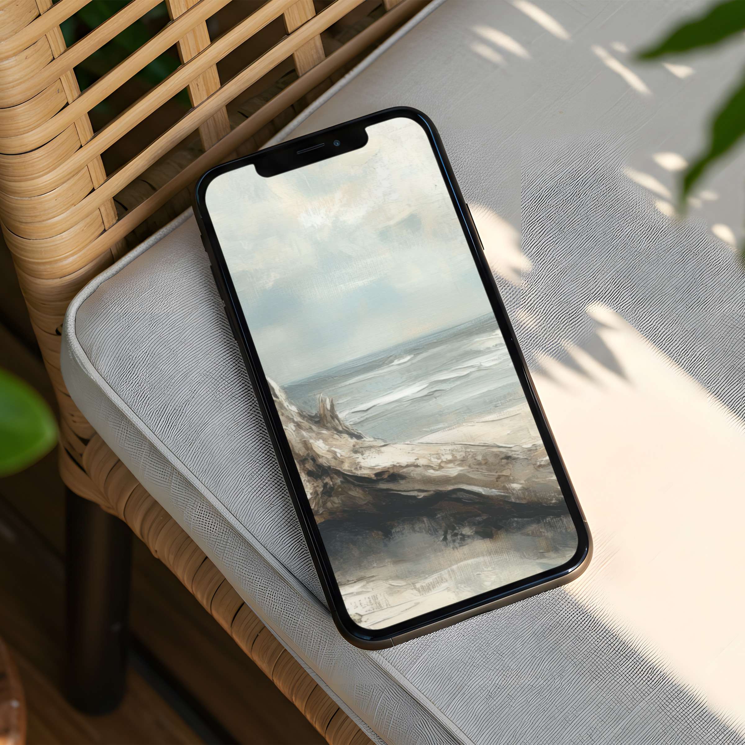 Calm coastal scene iPhone background brings elegance and mindfulness to your phone with instant download for sustainable inspiration