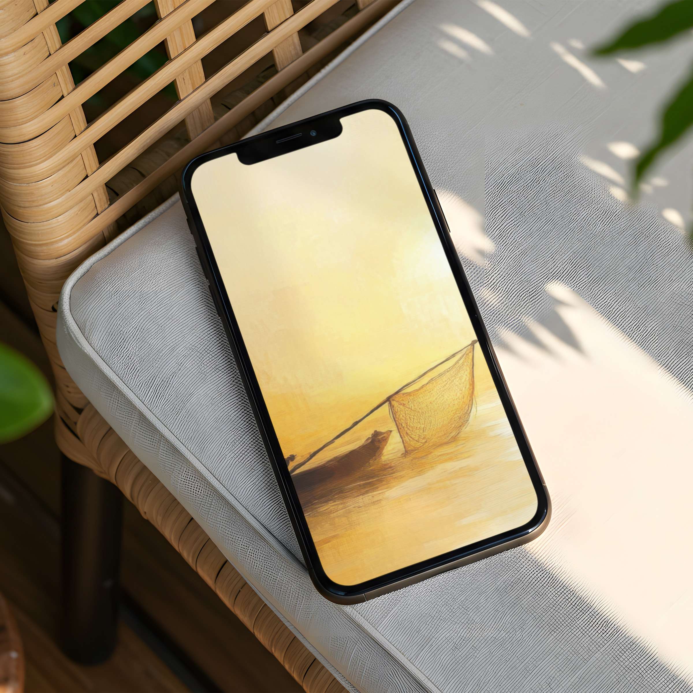 Elegant iPhone background featuring serene watercolor landscape for mindful phone aesthetics instant download for all devices