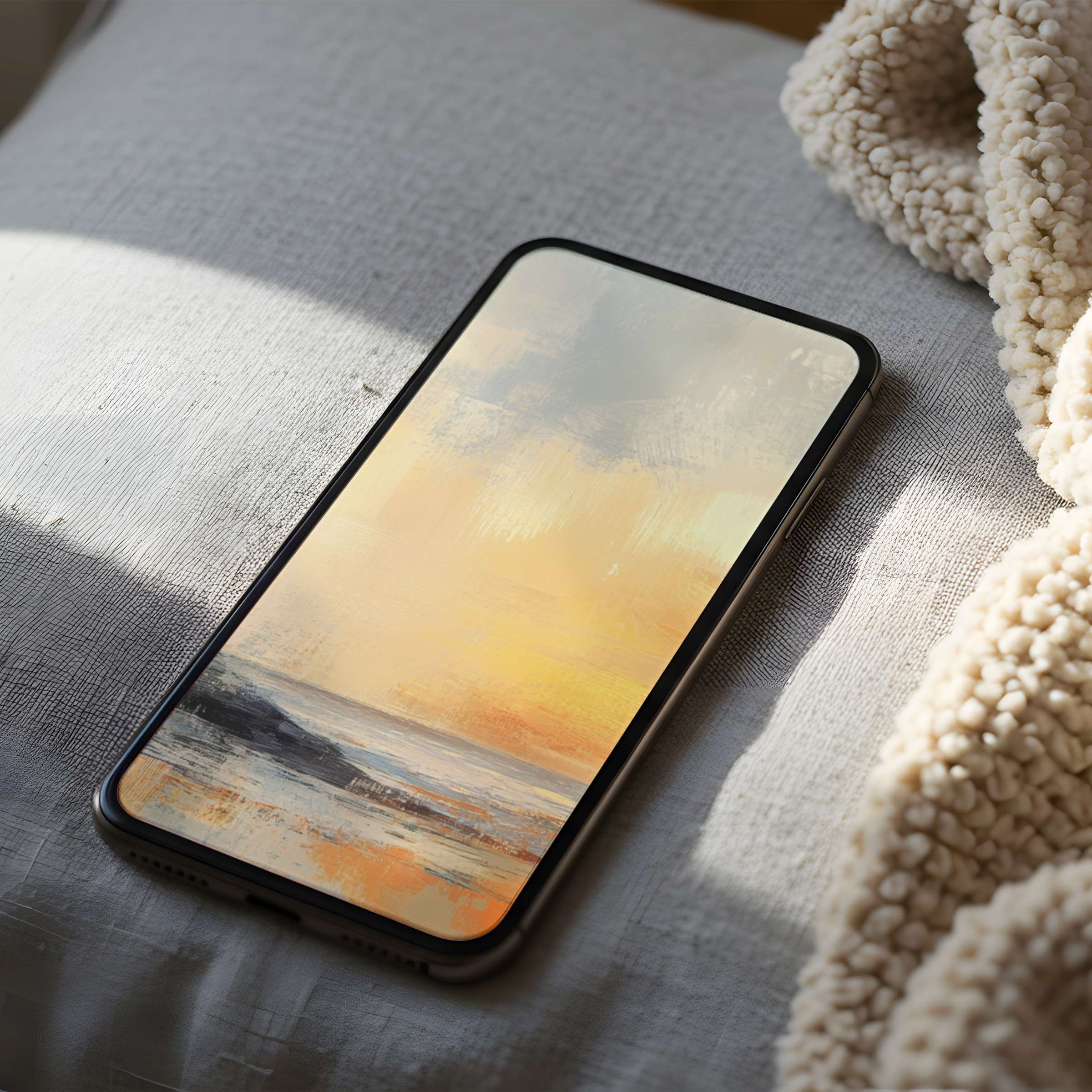 Serene beach sunset phone wallpaper in high resolution evokes tranquility, perfect for iPhone and Android, ideal digital download