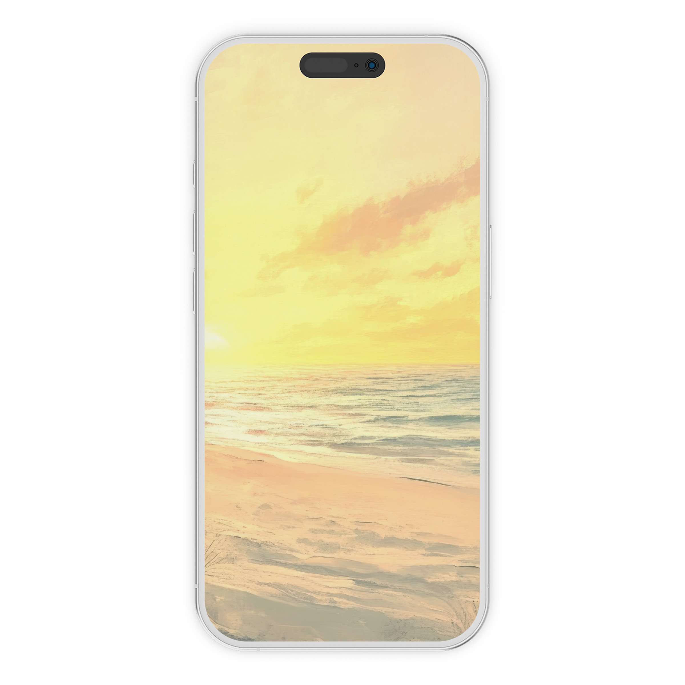 Coastal iPhone wallpaper with serene sunset over gentle waves, offering a calming digital download for phone background aesthetics