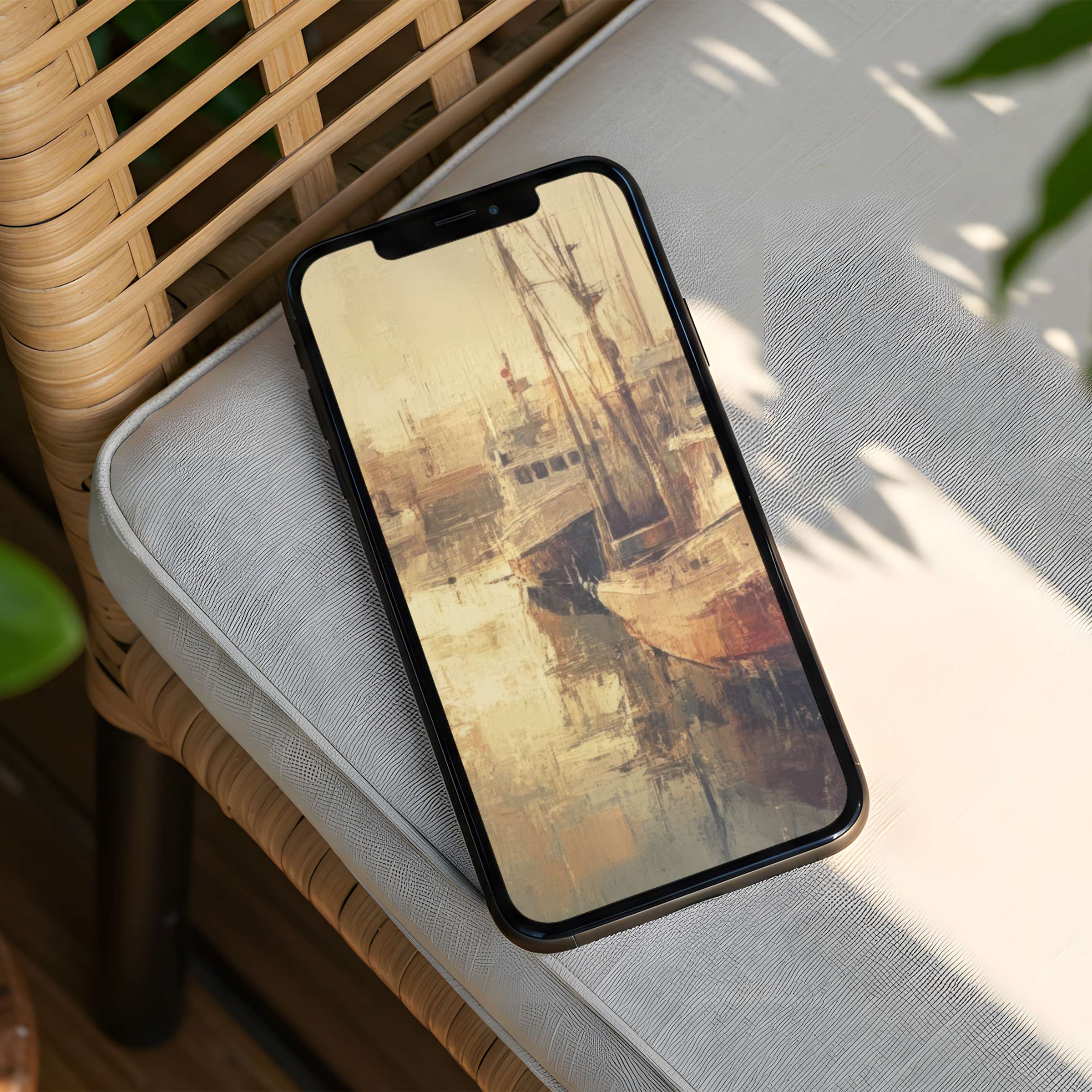 Elegant iPhone background with serene abstract boat art, perfect for mindfulness and inspiration instant download for any phone