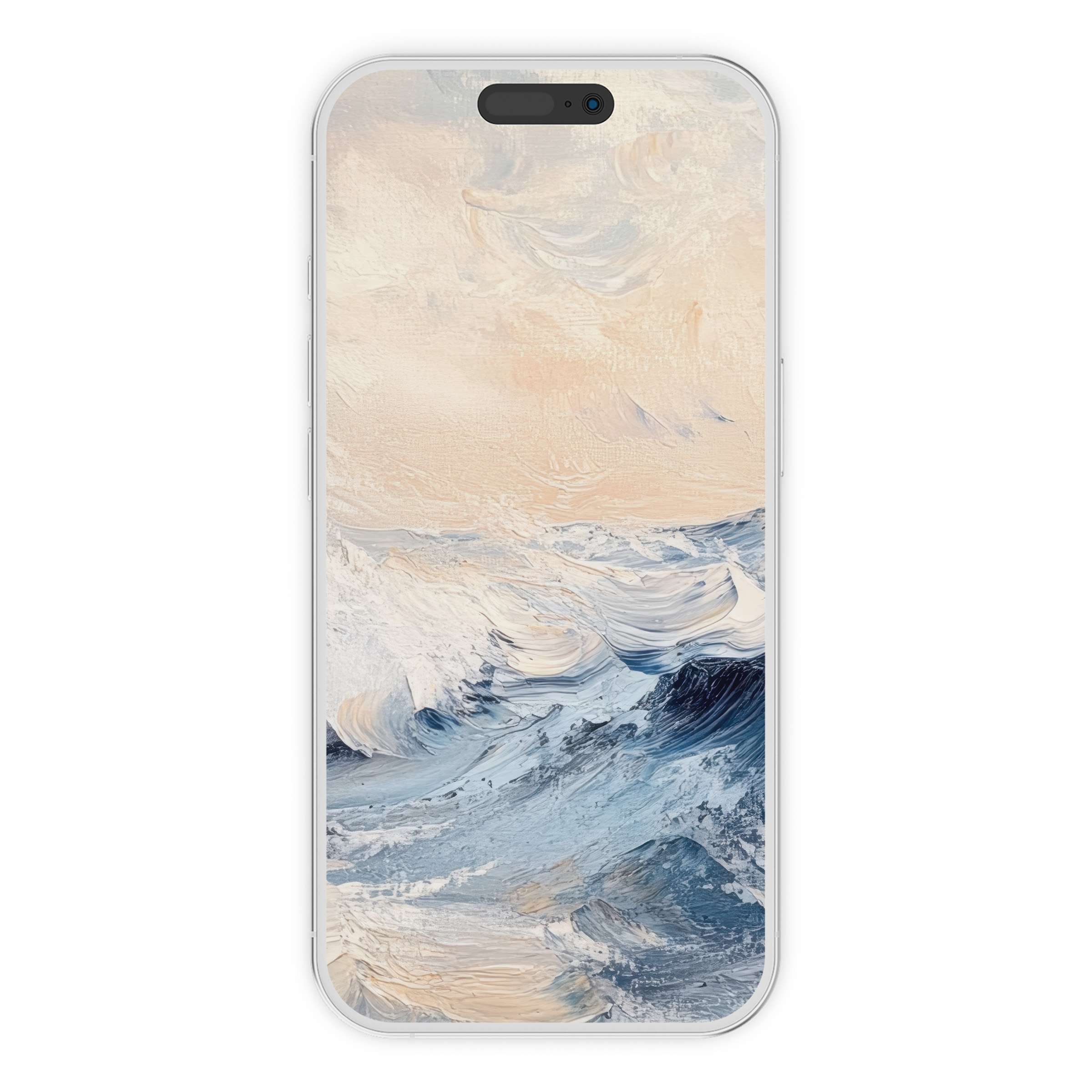 Elegant coastal iPhone wallpaper with calming brushstrokes in soft pastels, perfect digital download phone background for serenity