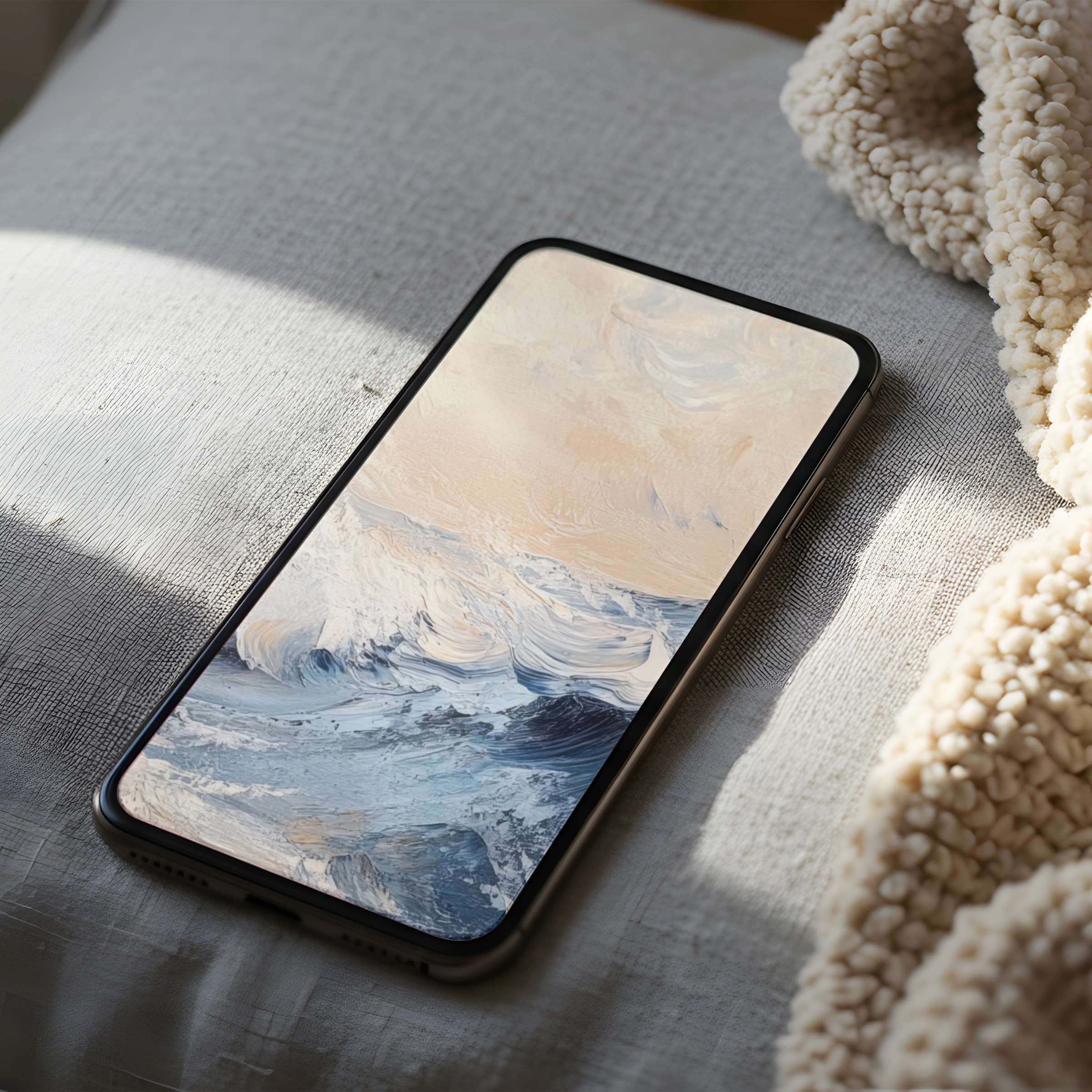 Elegant phone wallpaper with soft pastel waves, creating a calming aesthetic Perfect high-resolution download for iPhone and Android