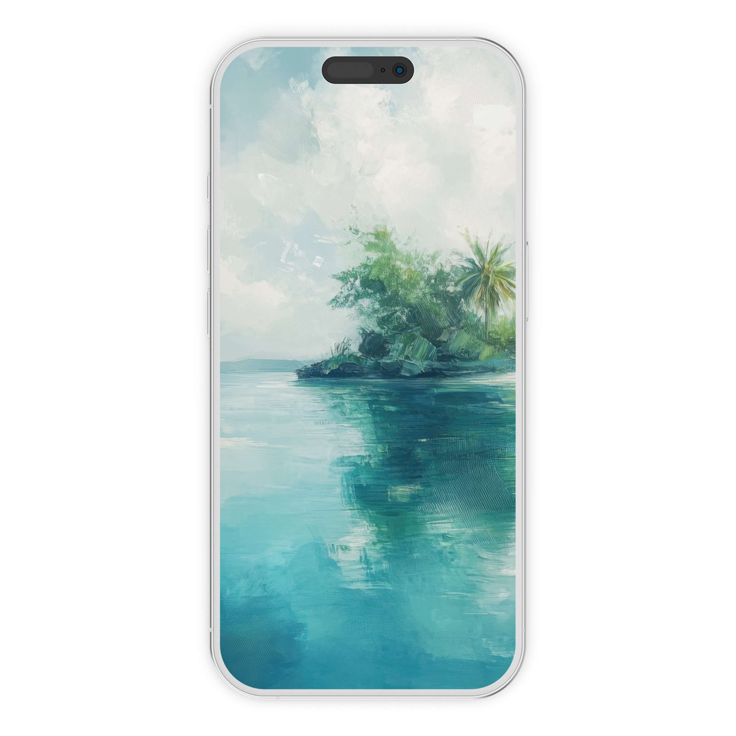 Tranquil coastal iPhone wallpaper digital download with soft blues and greens enhances phone background for elegant serenity and style