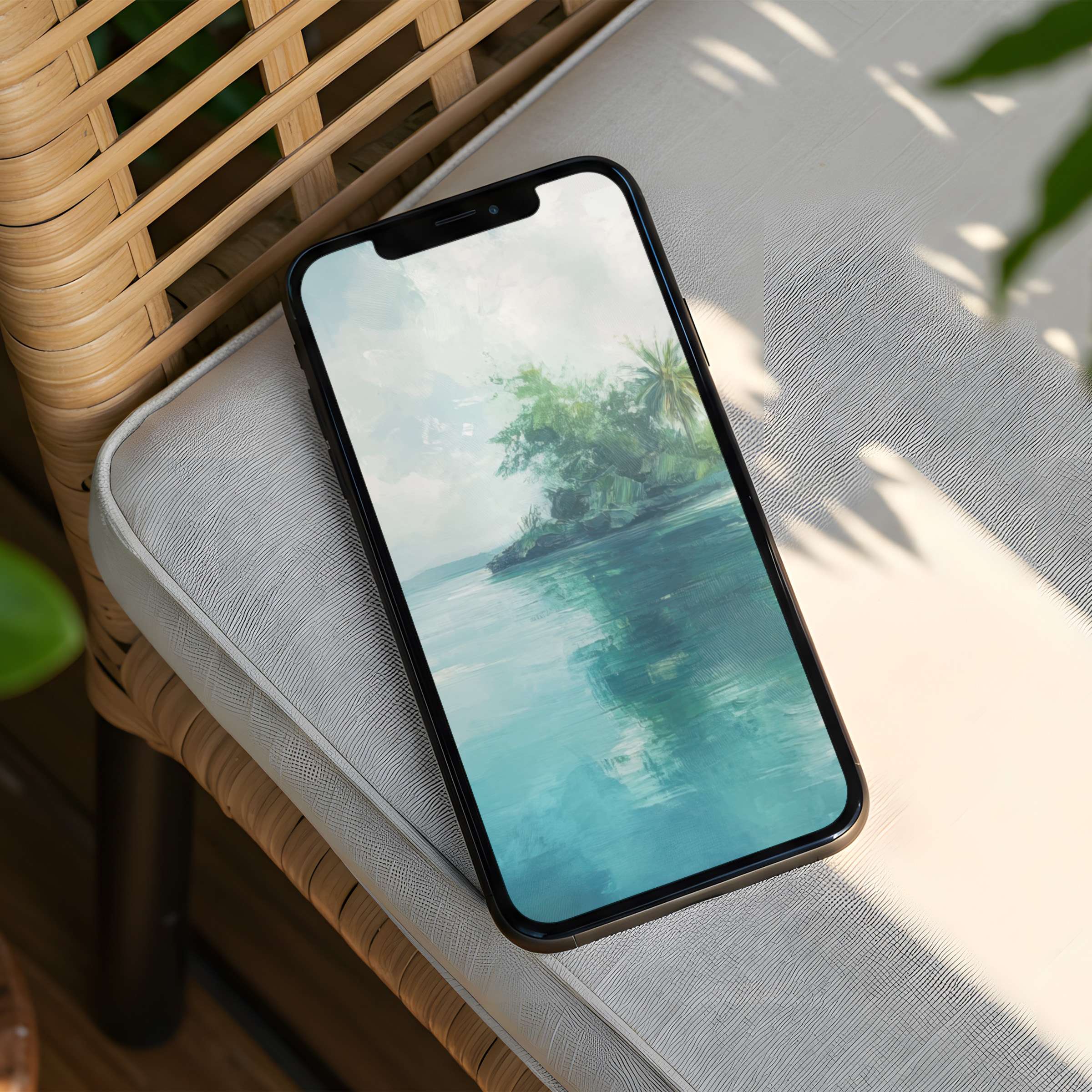 Elegant iPhone background featuring serene seascape painting evokes calm and inspiration for instant download on any phone