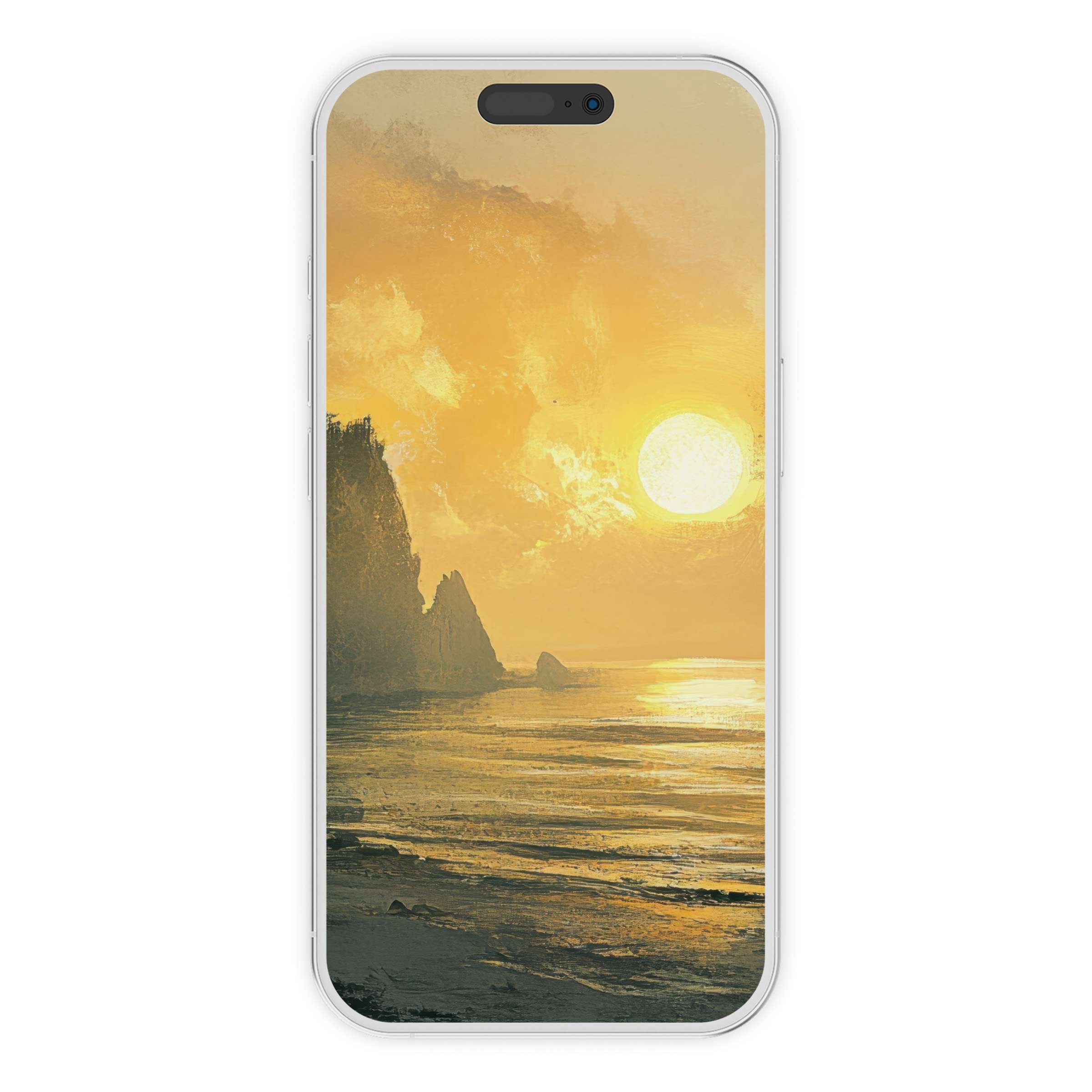 Sunlit coastal iPhone wallpaper with serene golden hues and textured waves perfect for phone background digital download tranquility