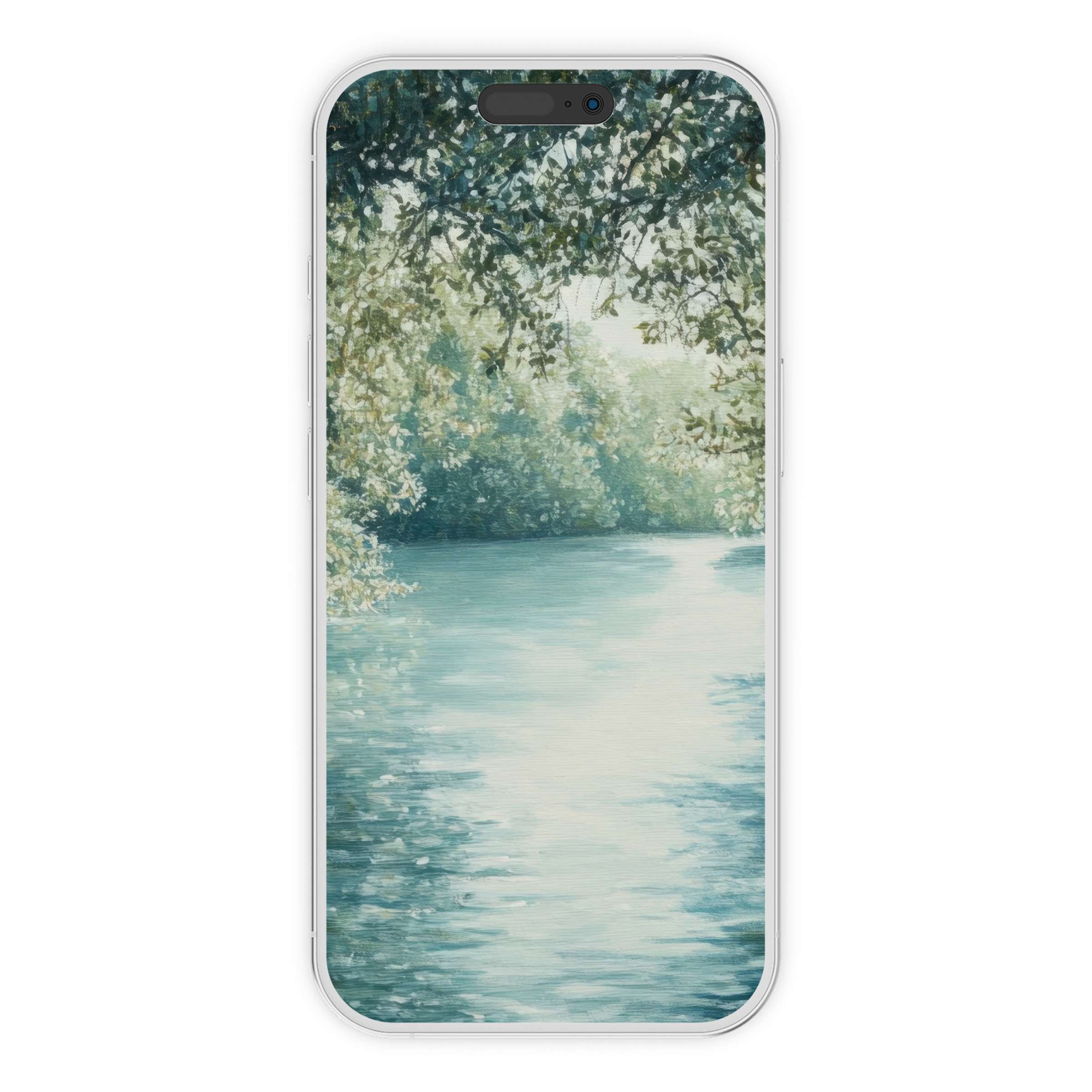 Coastal iPhone wallpaper showcasing a serene watercolor ocean view for phone background, available as a digital download for all devices