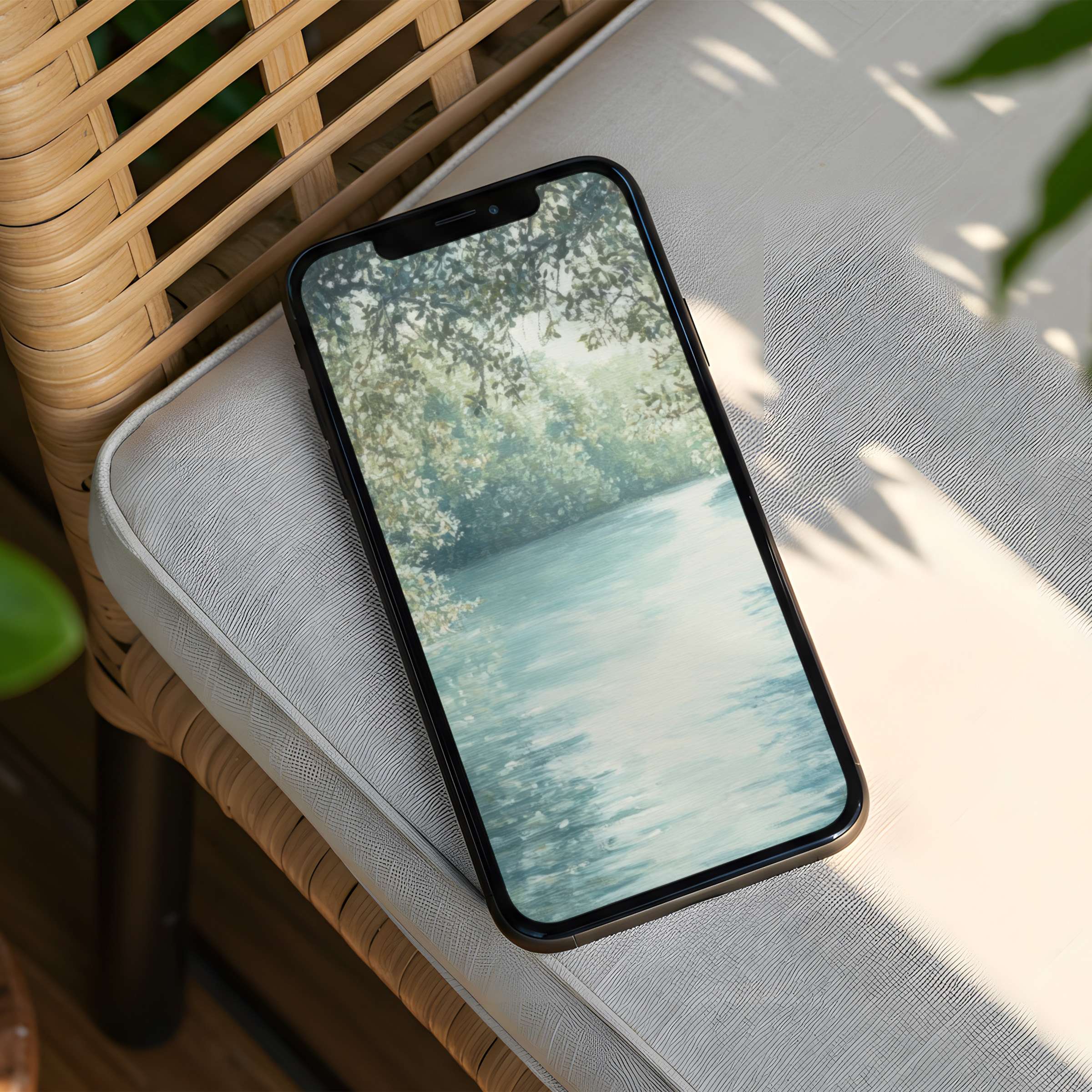 Serene watercolor river scene iPhone background offers instant download for phone inspiration and calm elegance, fitting all devices