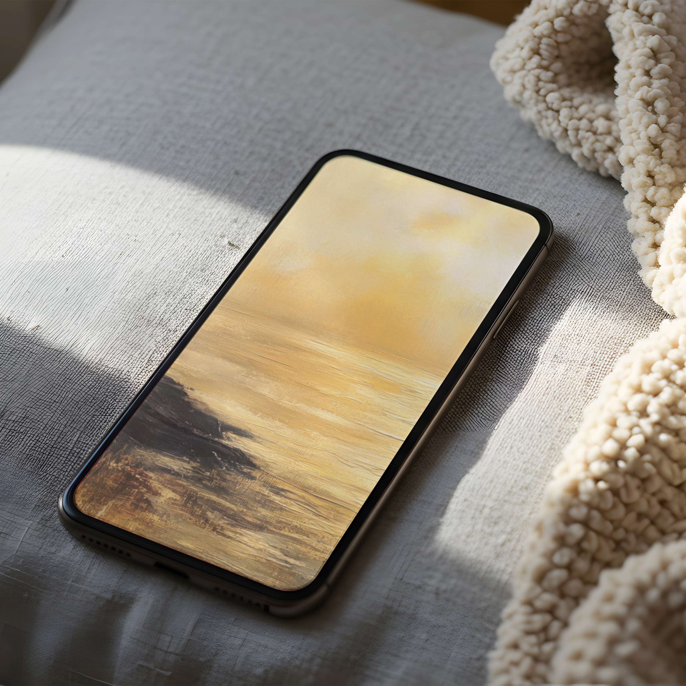 Warm golden seascape phone wallpaper on iPhone offers tranquility and elegance perfect for digital download to elevate any device