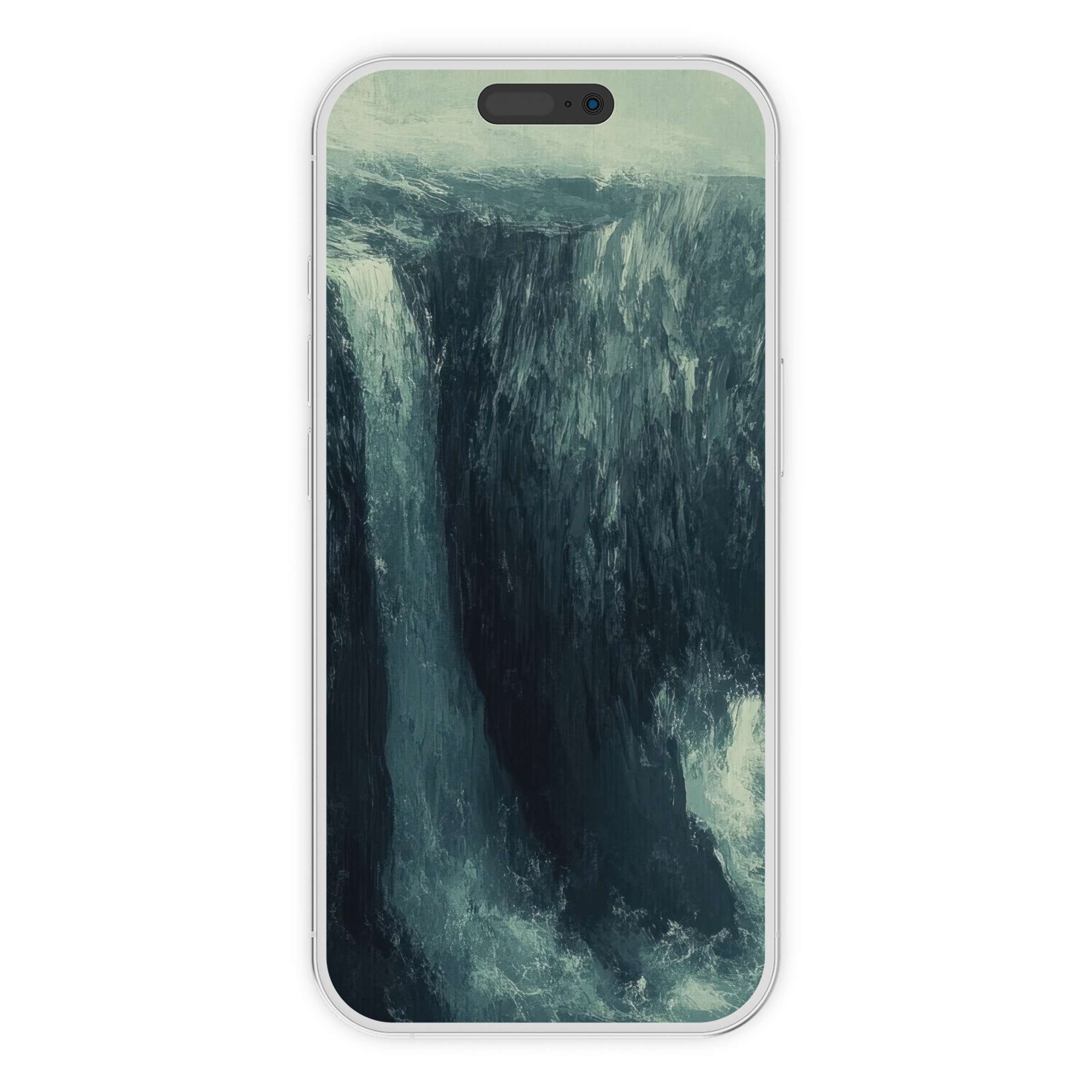 Serene coastal iPhone wallpaper featuring dramatic ocean waves, perfect phone background for digital download, offering calm elegance