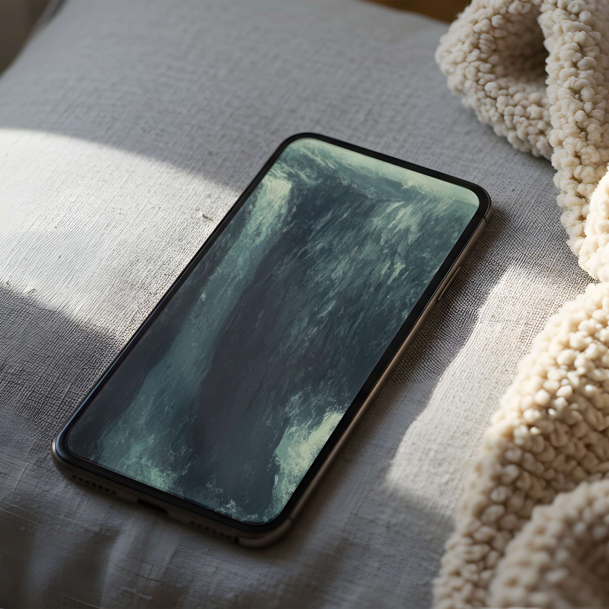 Elegant phone wallpaper with abstract dark green and teal brushstrokes offers a serene, high-resolution digital download for iPhone