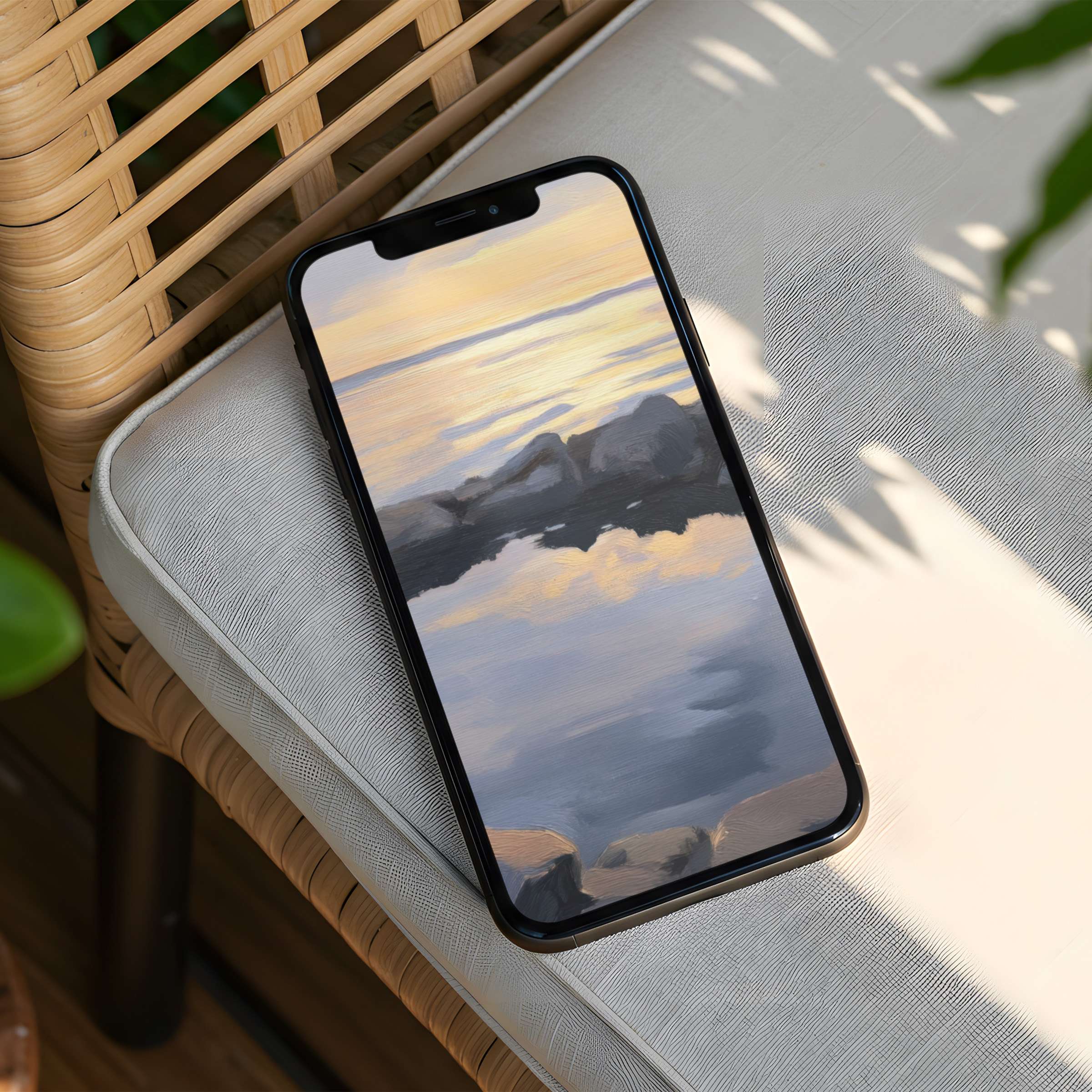 Serene coastal painting iPhone background evokes calm and elegance instant download for mindful phone aesthetics and inspiration