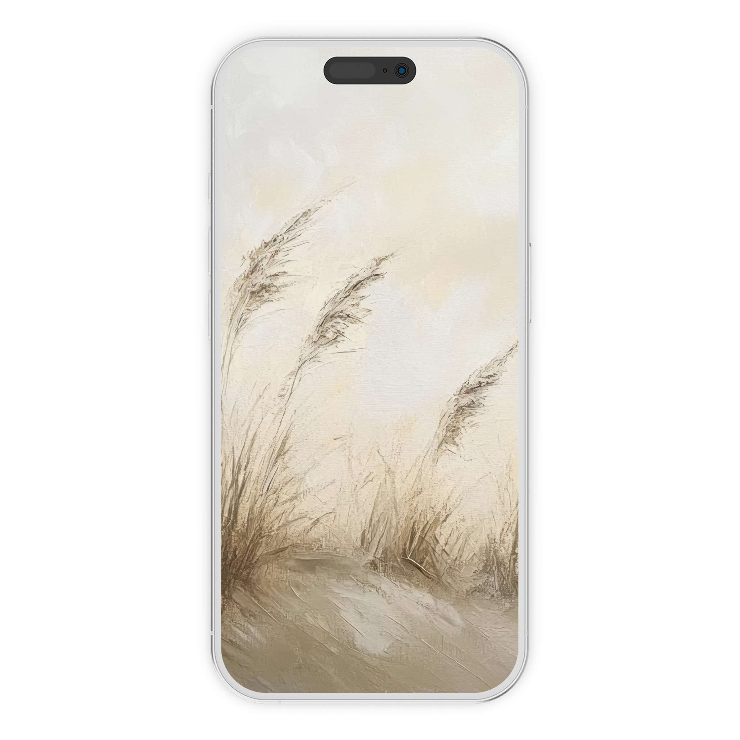 Calming coastal iPhone wallpaper with soft beige tones and textured grasses offers an elegant digital download phone background