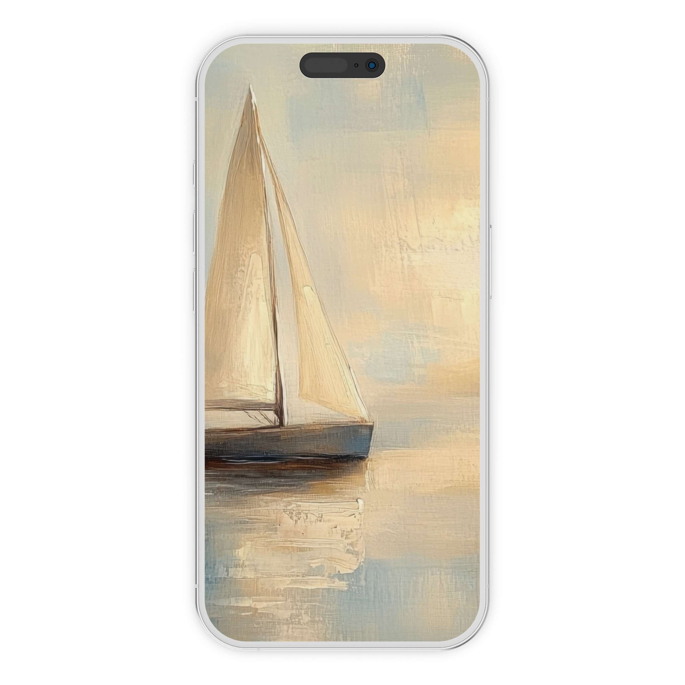 Serene coastal iPhone wallpaper featuring elegant sailboat art in soft pastels perfect for phone background digital download and relaxation