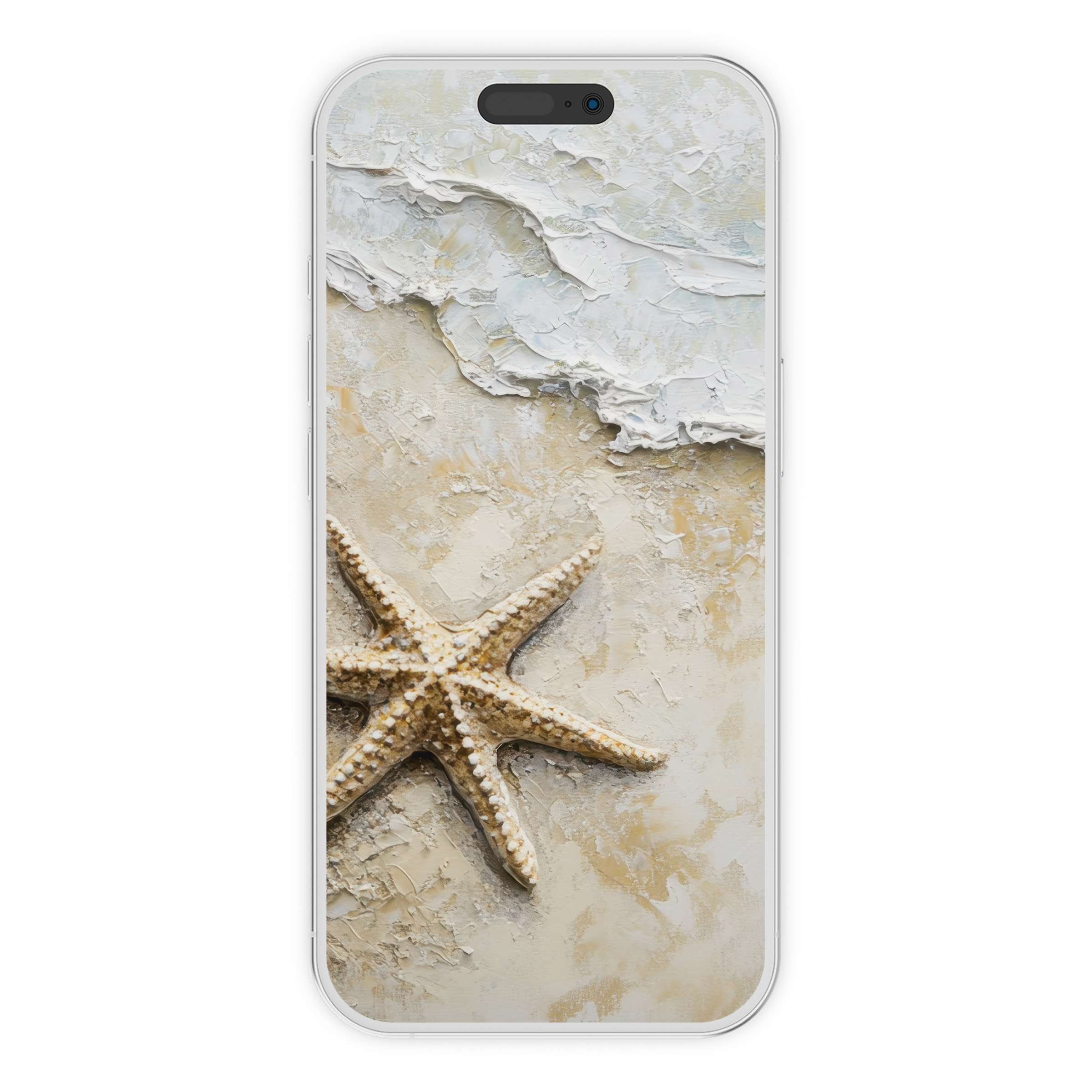 Elegant coastal iPhone wallpaper featuring textured starfish art in soft tones ideal for phone background digital download