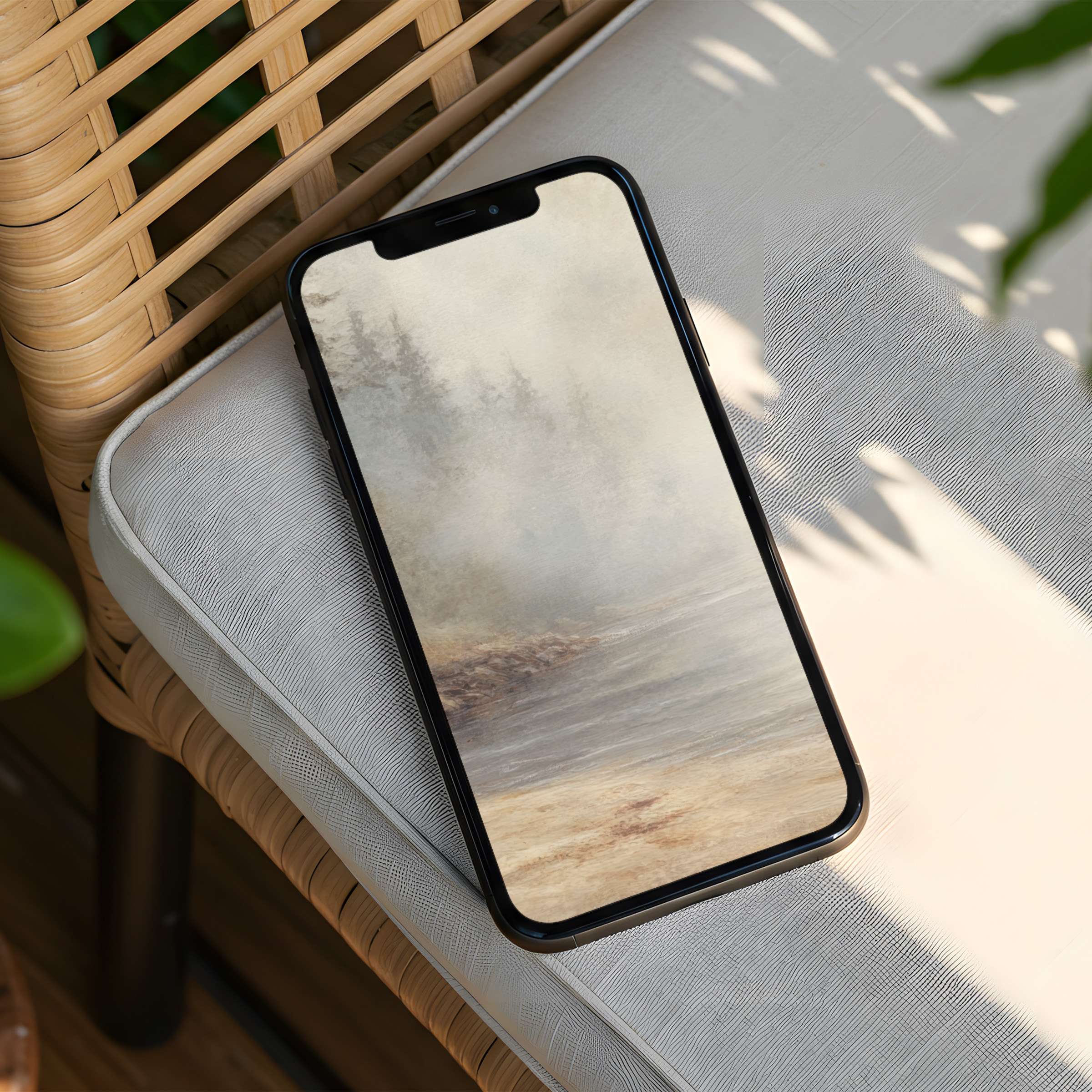 Tranquil iPhone background featuring a misty forest landscape for instant download fits any phone inspiring calm and elegance