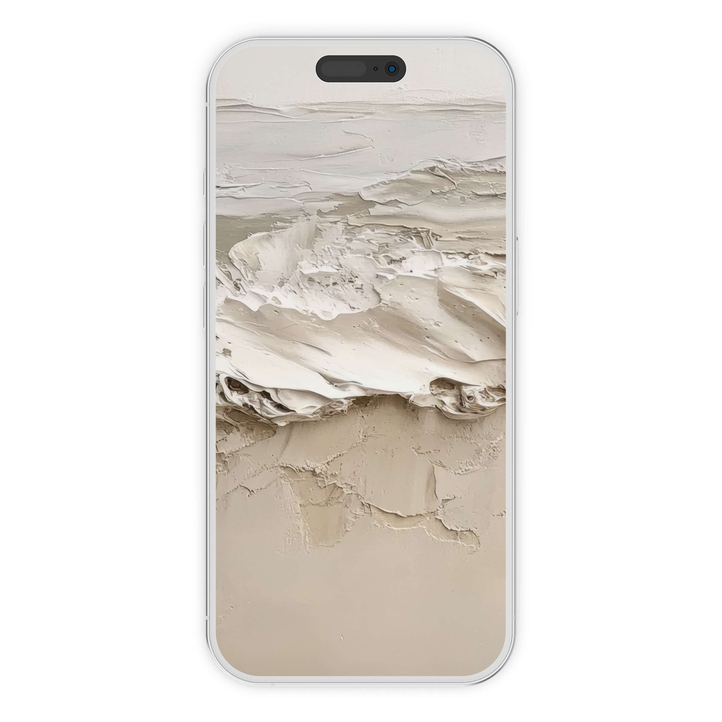 Elegant coastal iPhone wallpaper with textured sand and waves, perfect digital download for calming phone background on any device