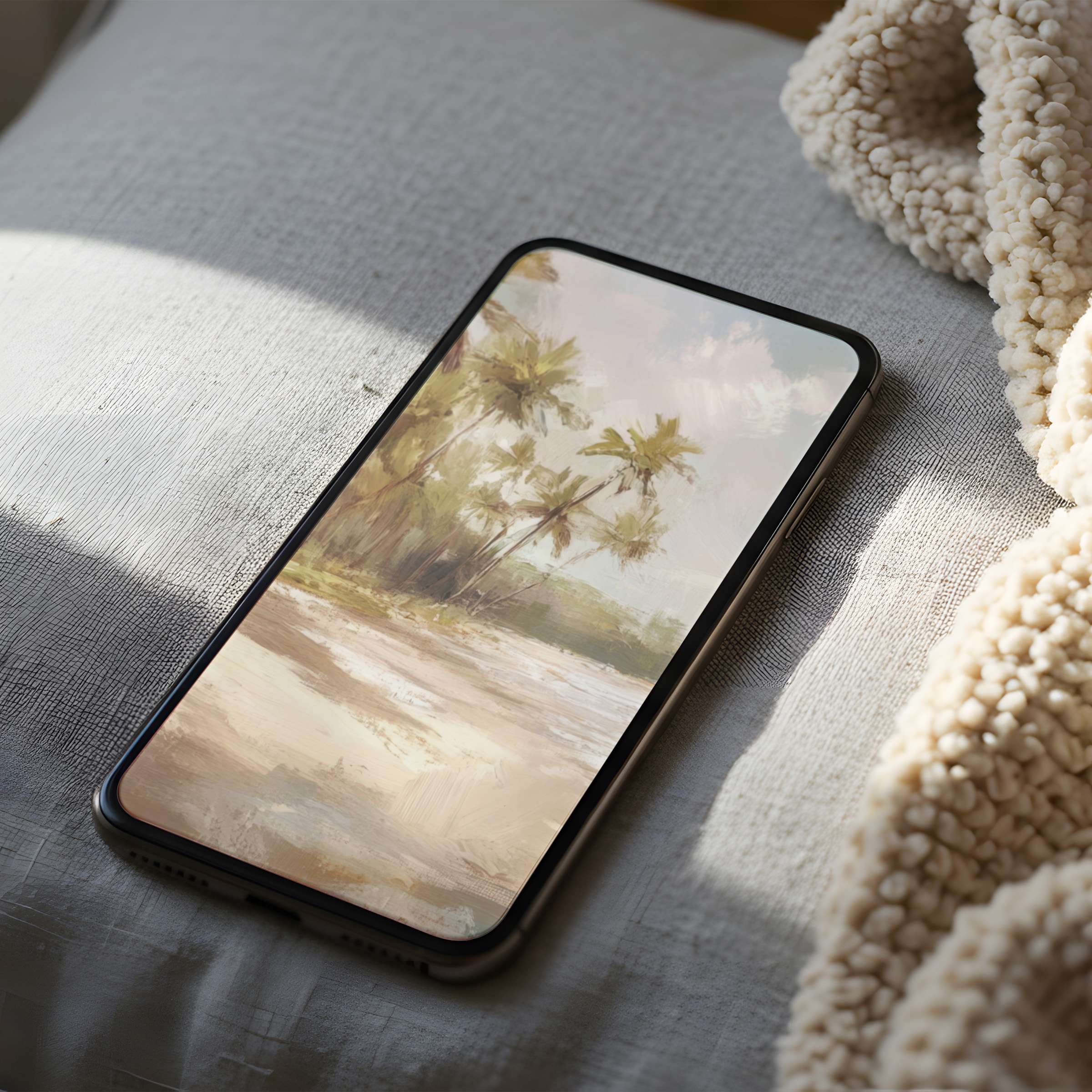 Serene tropical landscape phone wallpaper for iPhone and Android brings calm elegance with high resolution for digital download