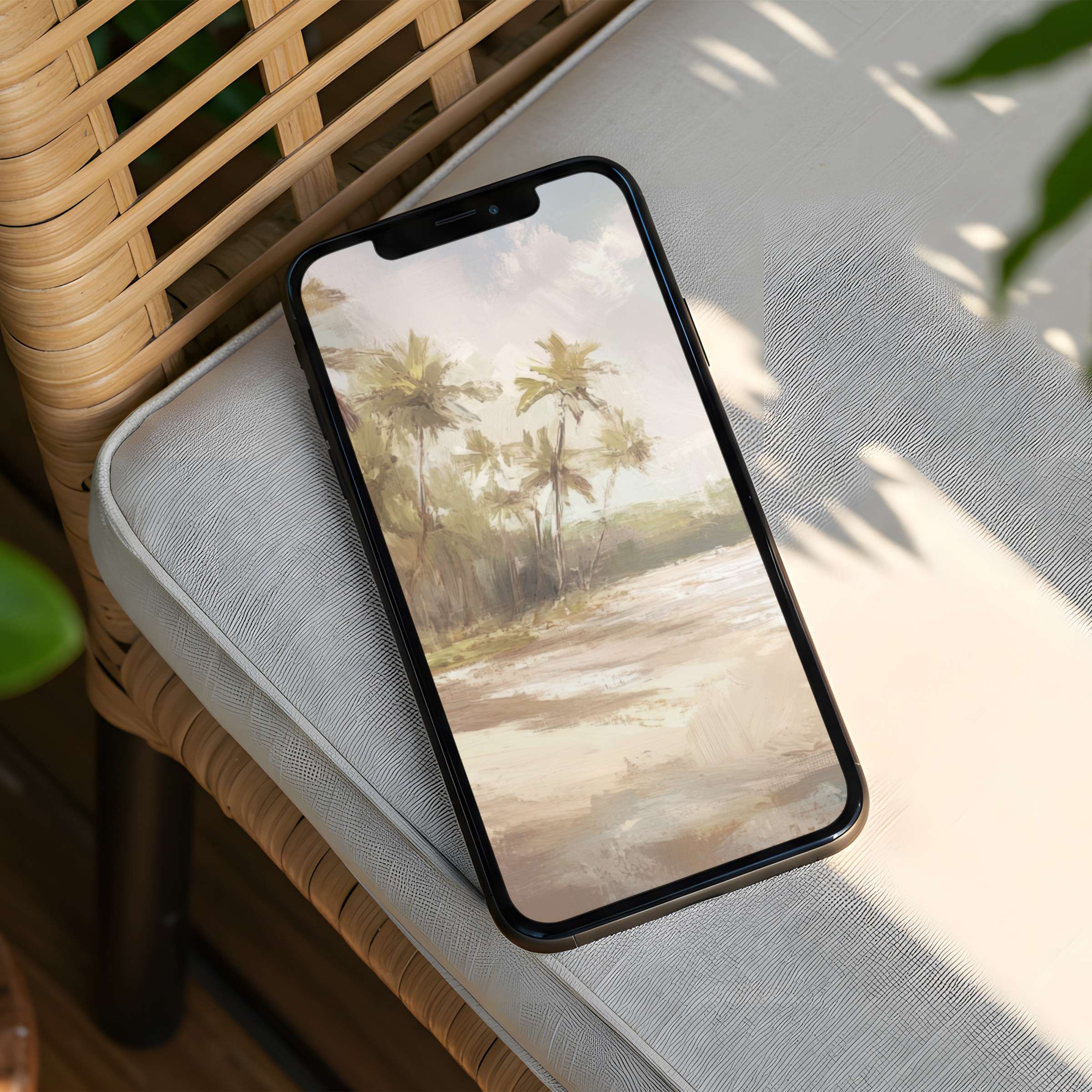 Elegant palm tree landscape iPhone background for instant download brings calm and inspiration to your phone screen and style